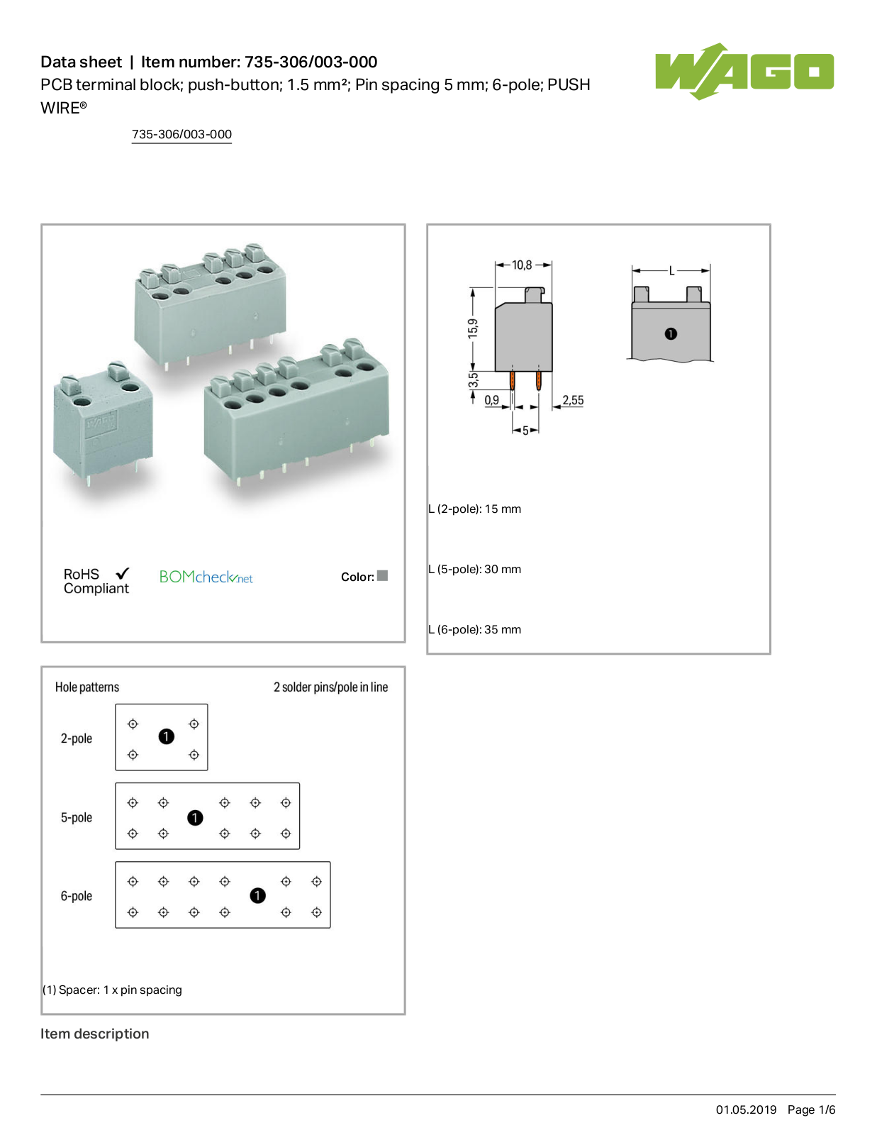 Wago 735-306/003-000 Data Sheet