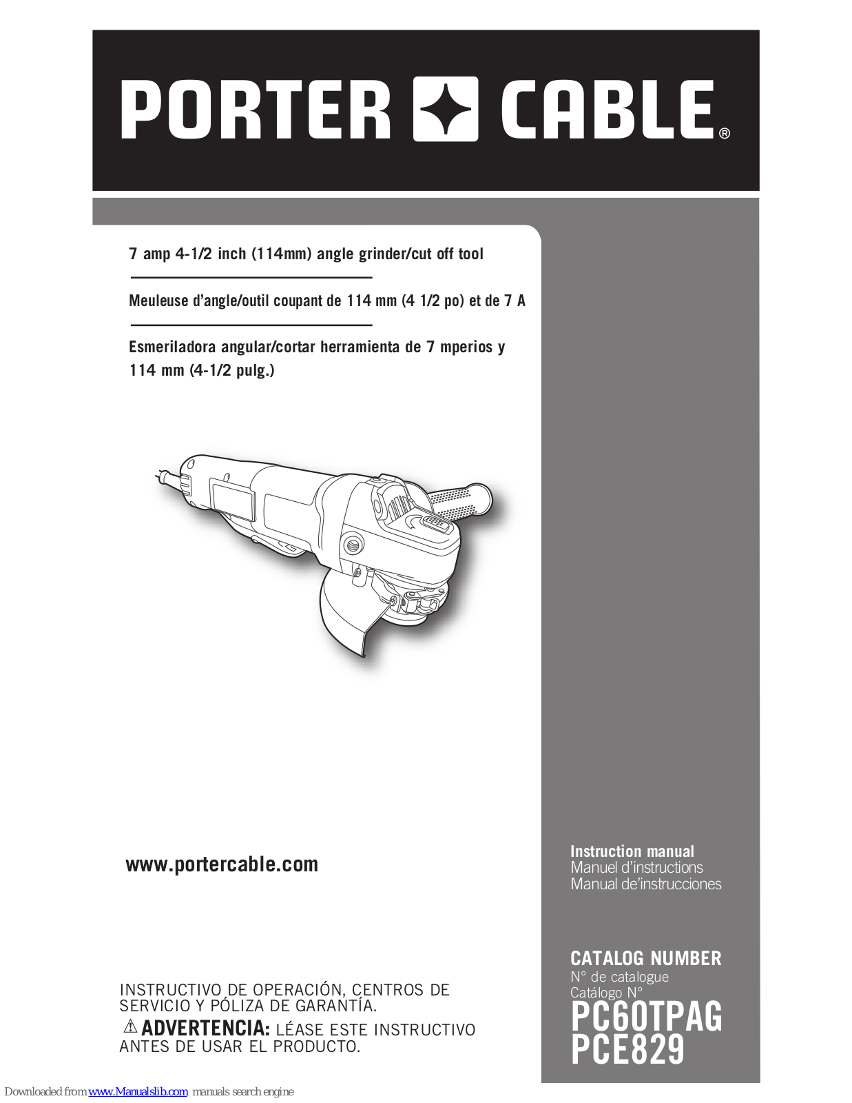 Porter-Cable PC60TPAG, PCE829 Instruction Manual