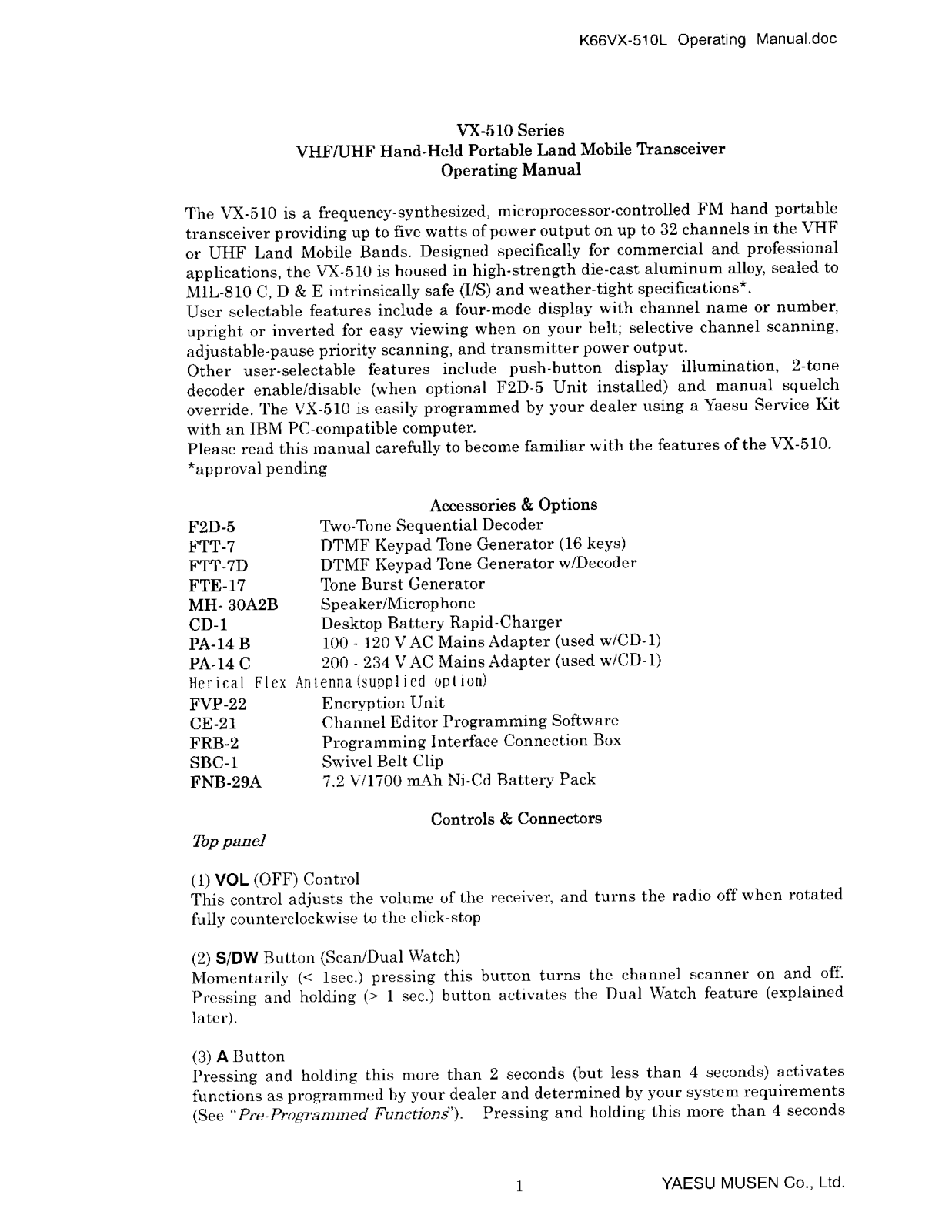 Yaesu Musen VX 510L 2 User Manual