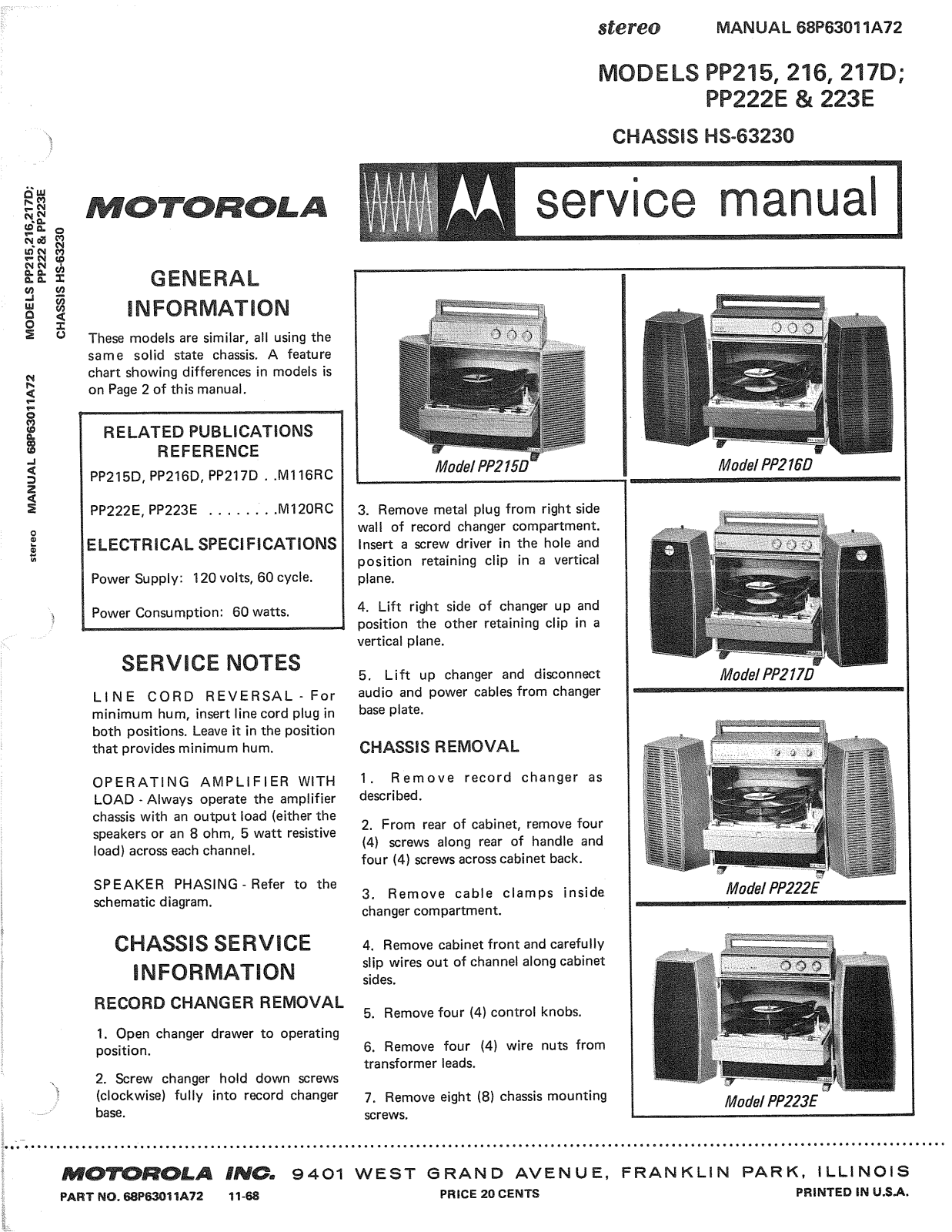 Moth Audio PP-215-D, PP-216-D, PP-217-D, PP-222-E, PP-223-E Service manual