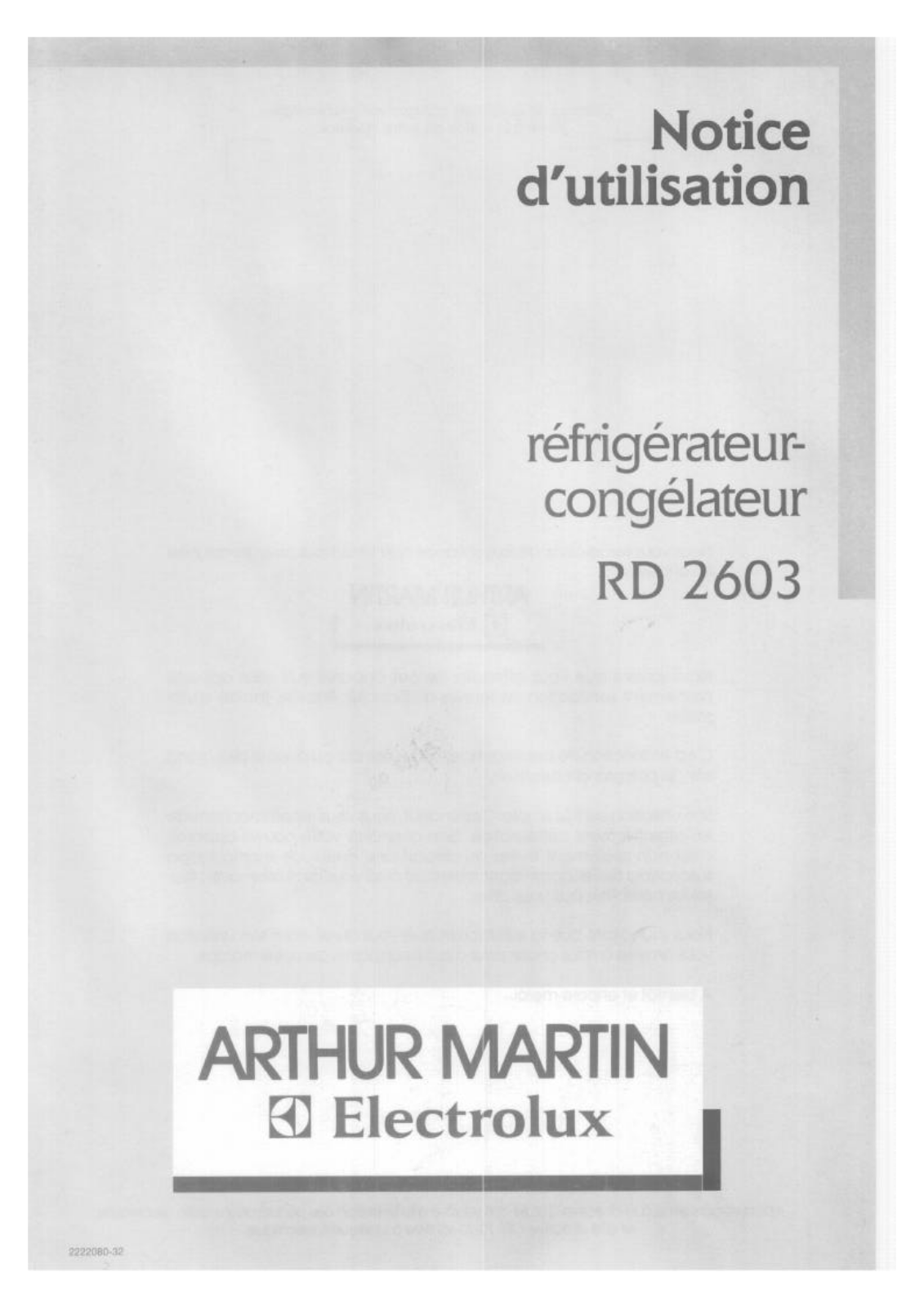 Arthur martin RD2603 User Manual