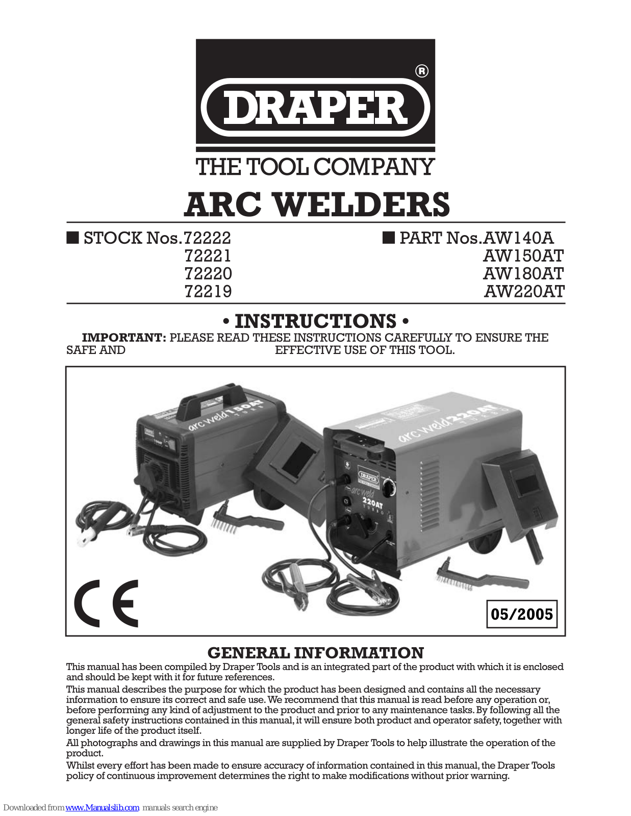Draper AW140A, AW220AT, AW150AT, AW180AT, 72222 Instructions Manual - ManualMachine.com