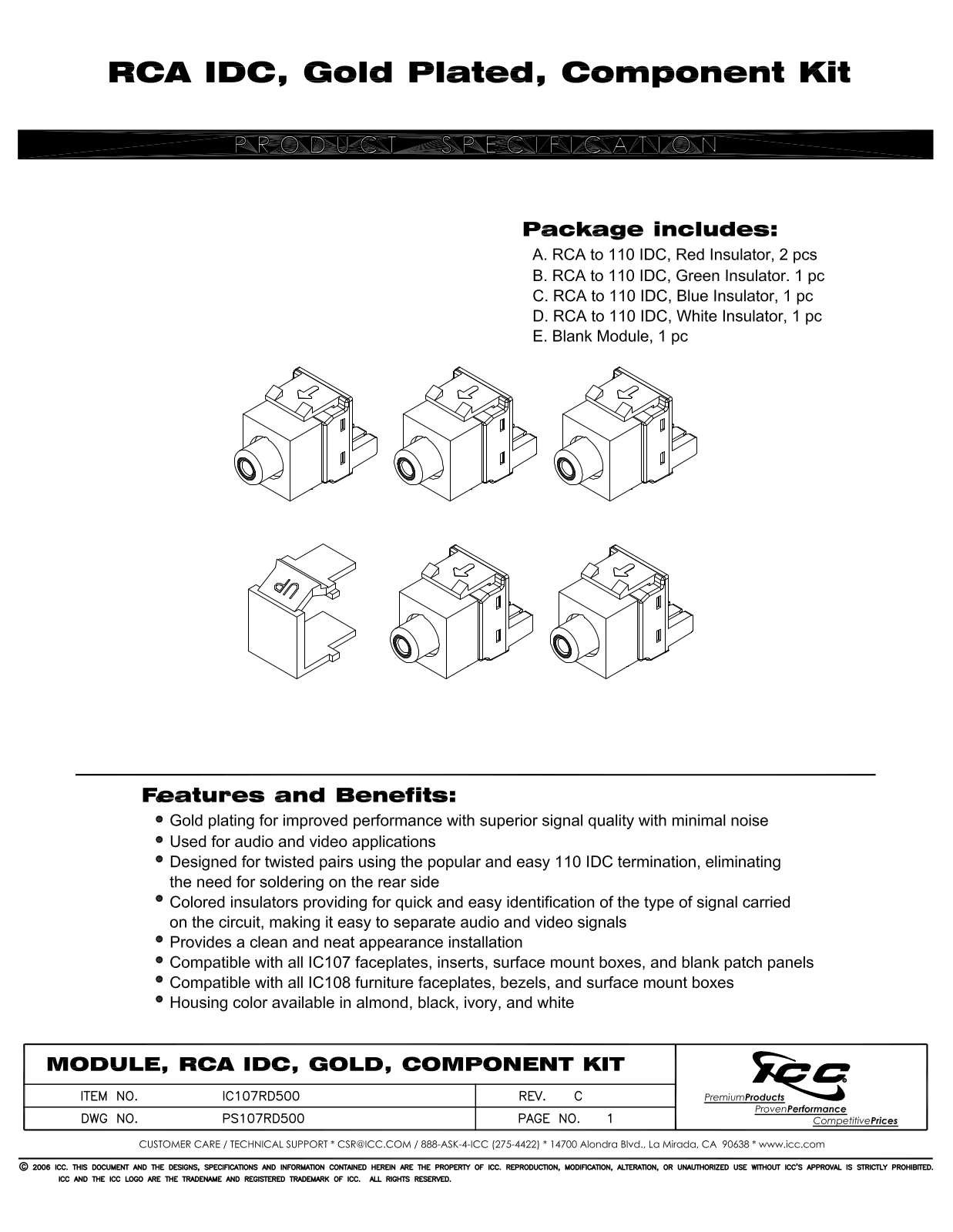 ICC IC107RD5WH Specsheet