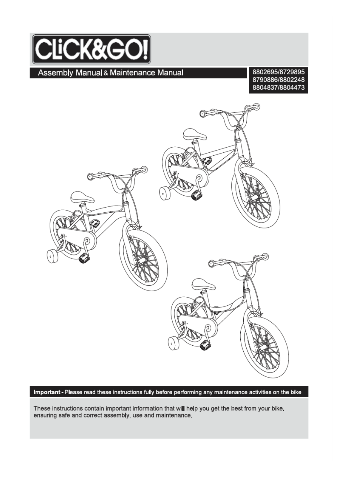 Click N Go KDC12MO, KDC13HO, KDC14ZI, KDC15ST, KDC17MA Instruction manual