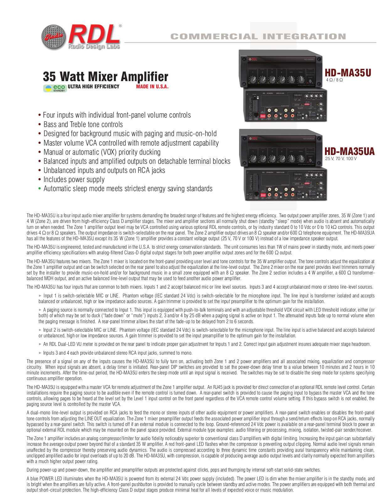 RDL HD-MA35UA, HD-MA35U Datasheet