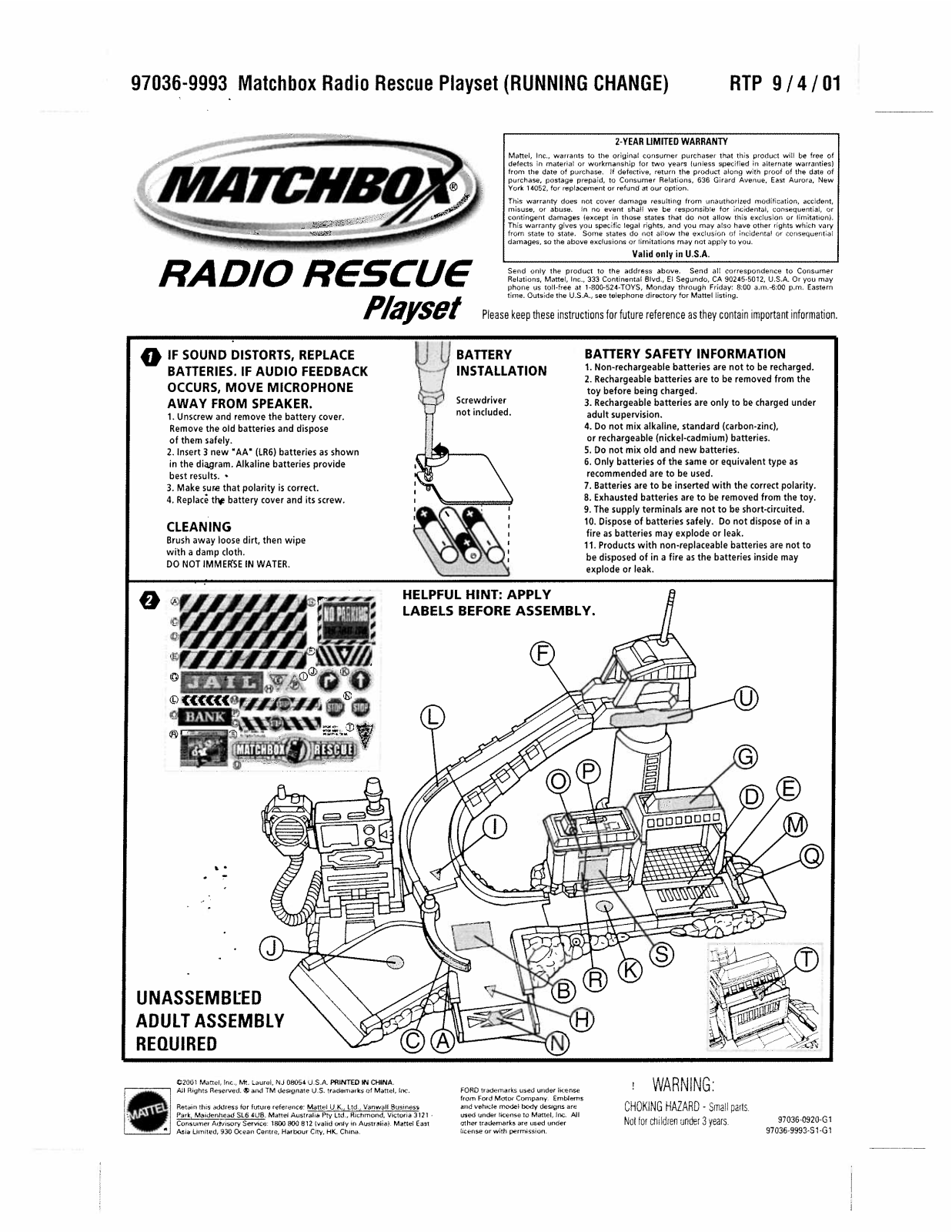 Fisher-Price 97036 Instruction Sheet