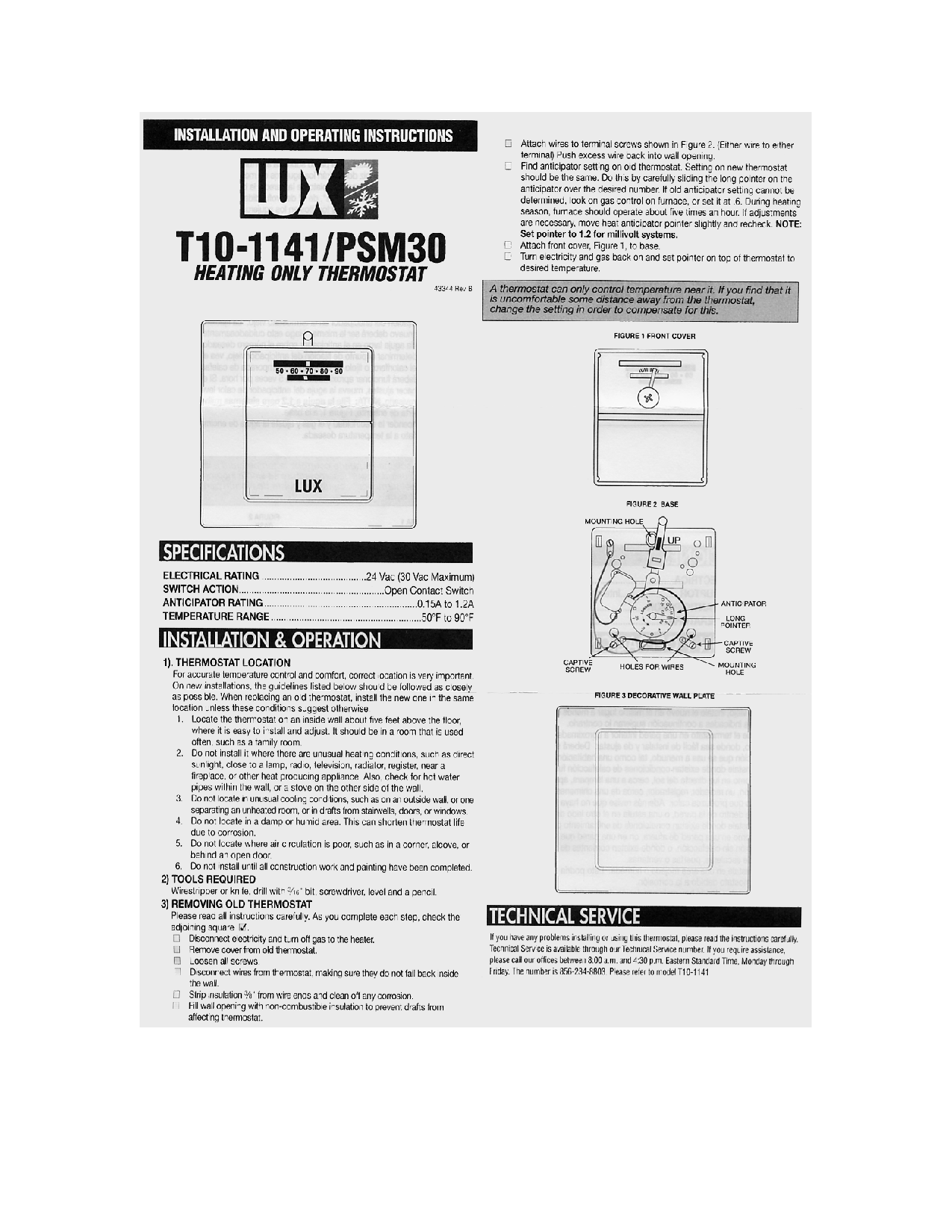Lux Products T10-1141-PSM30 User Manual