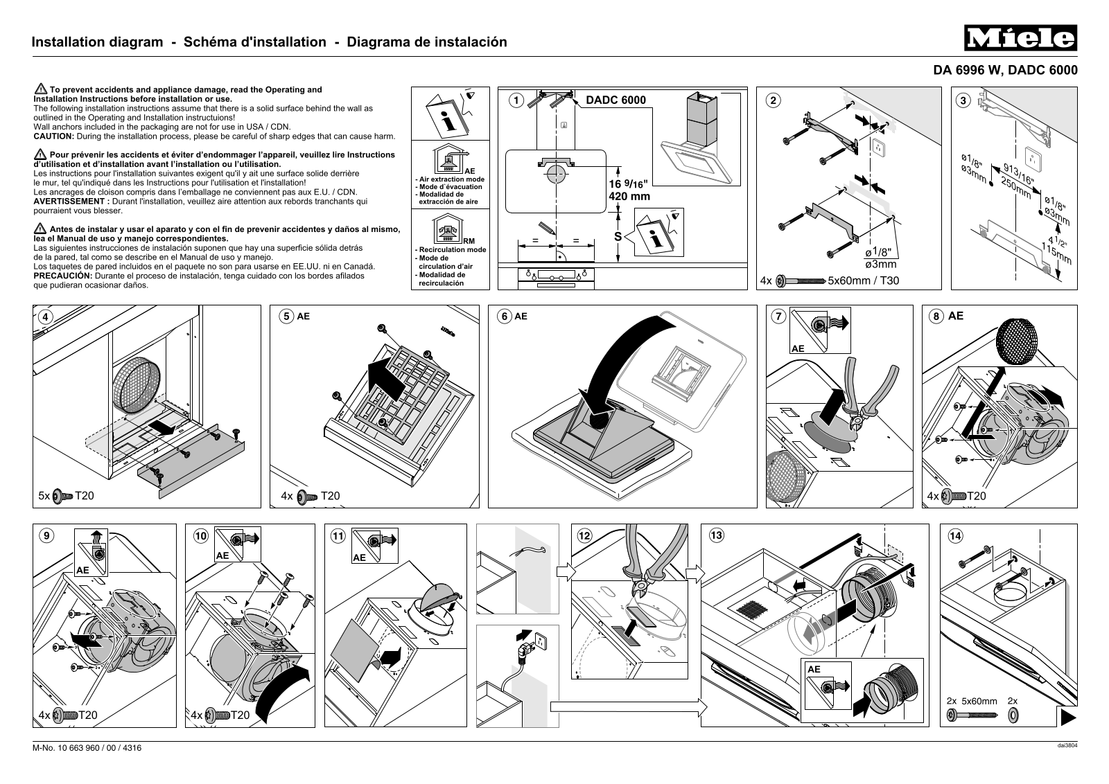 Miele DA 6996W, DADC 6000 Assembly plan