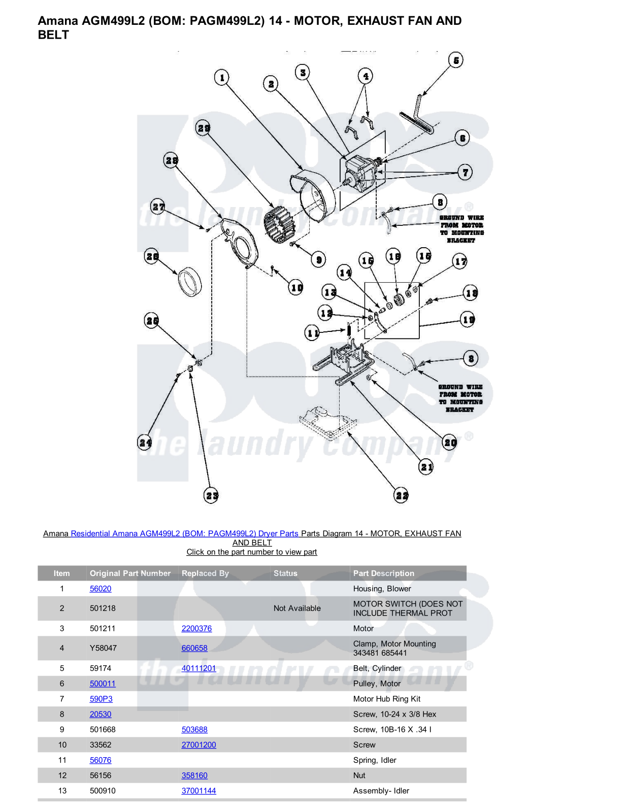 Amana AGM499L2 Parts Diagram