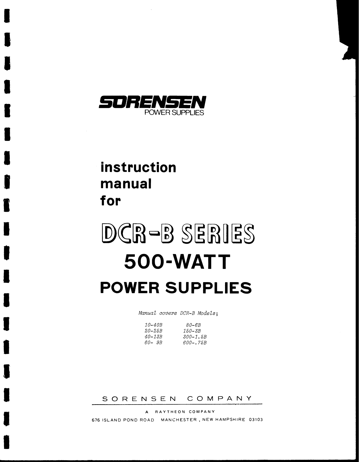 Sorensen DCR-80-6B, DCR-150-3B, DCR-300-1.5B, DCR-600-.75B, DCR-60-9B Service manual