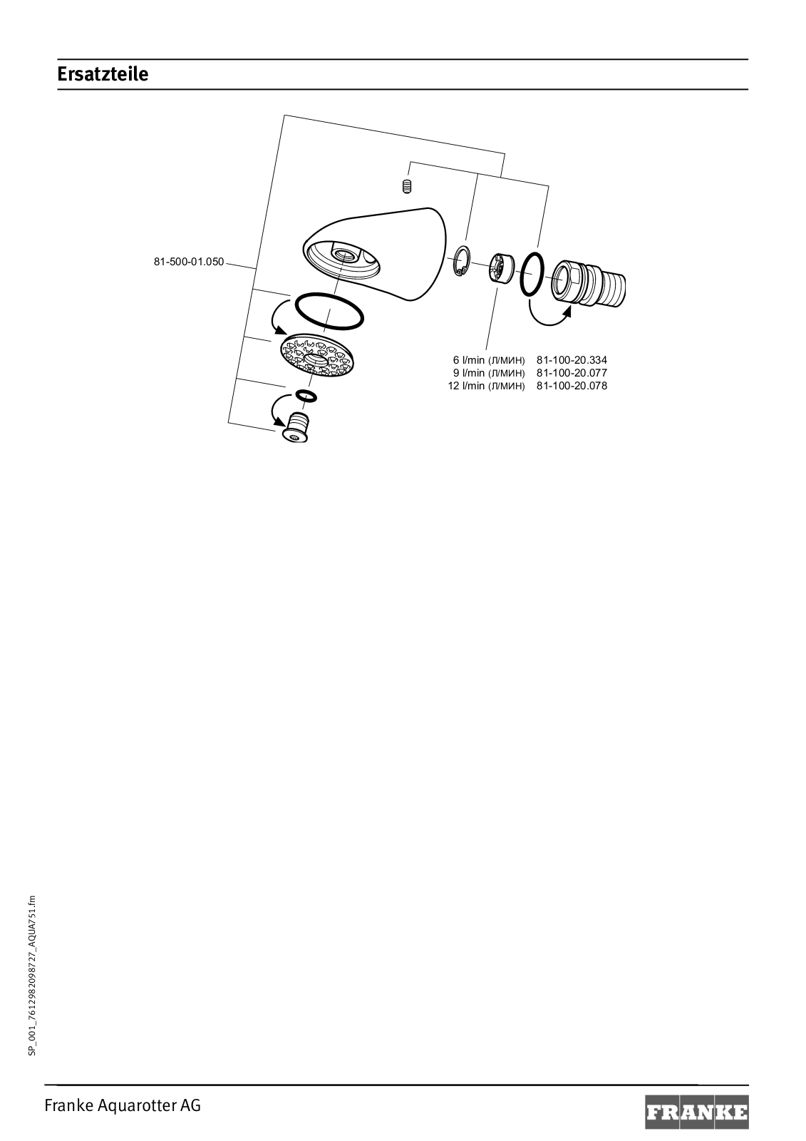 Franke Foodservice AQUA751 Parts List