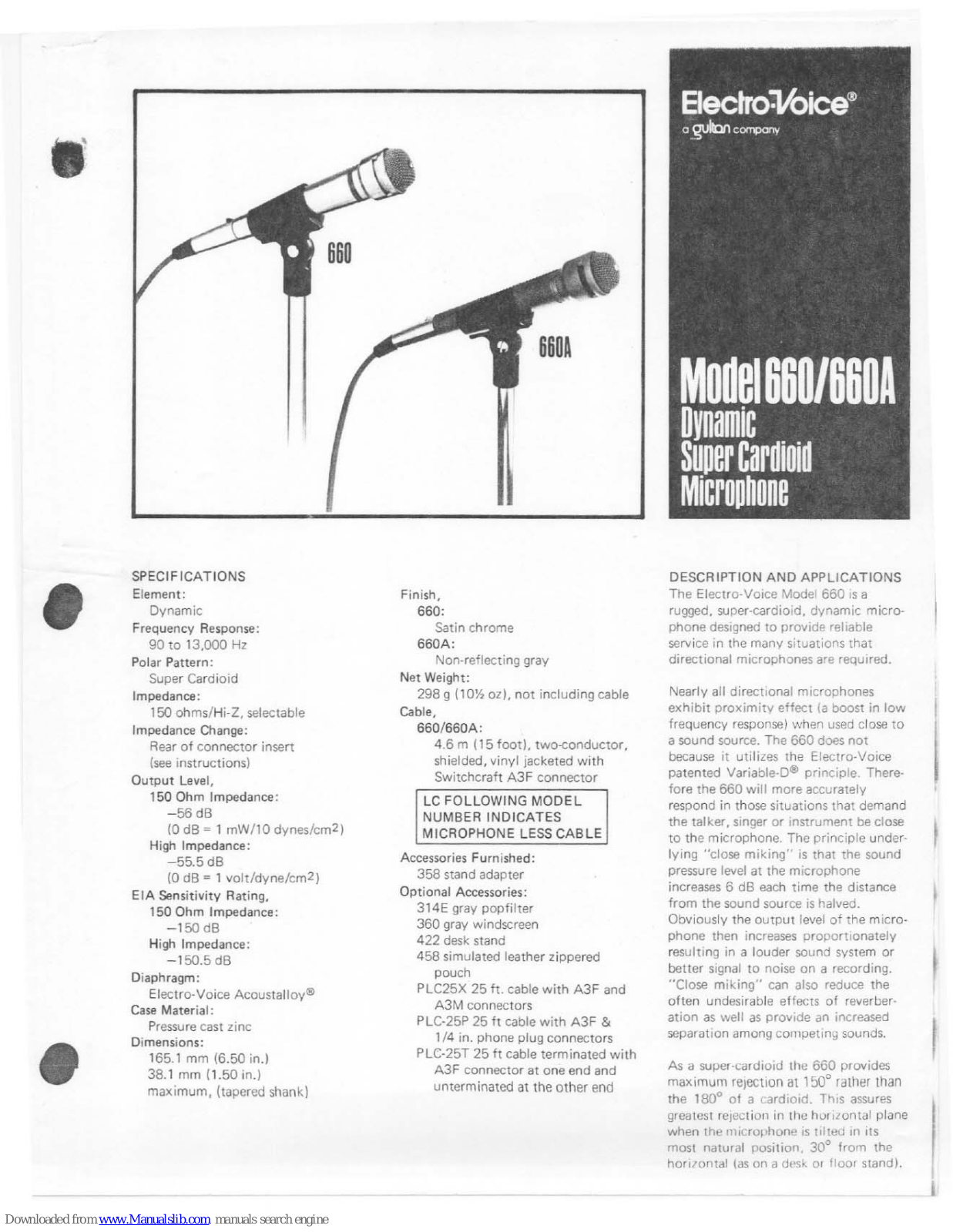 Electro-Voice 660 Specification Sheet