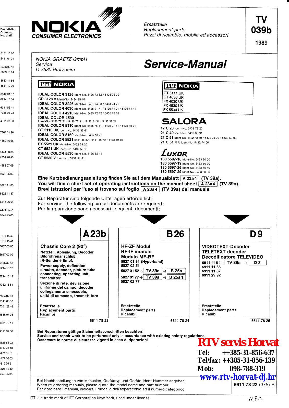 nokia TV 039B Service Manual