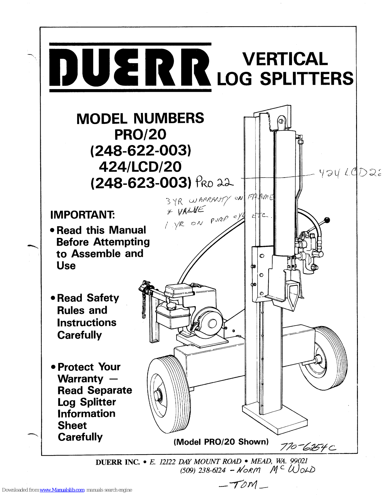 DUERR 248-623-003, PRO/20, 424/LCD/20, PRO/22 Instruction Manual