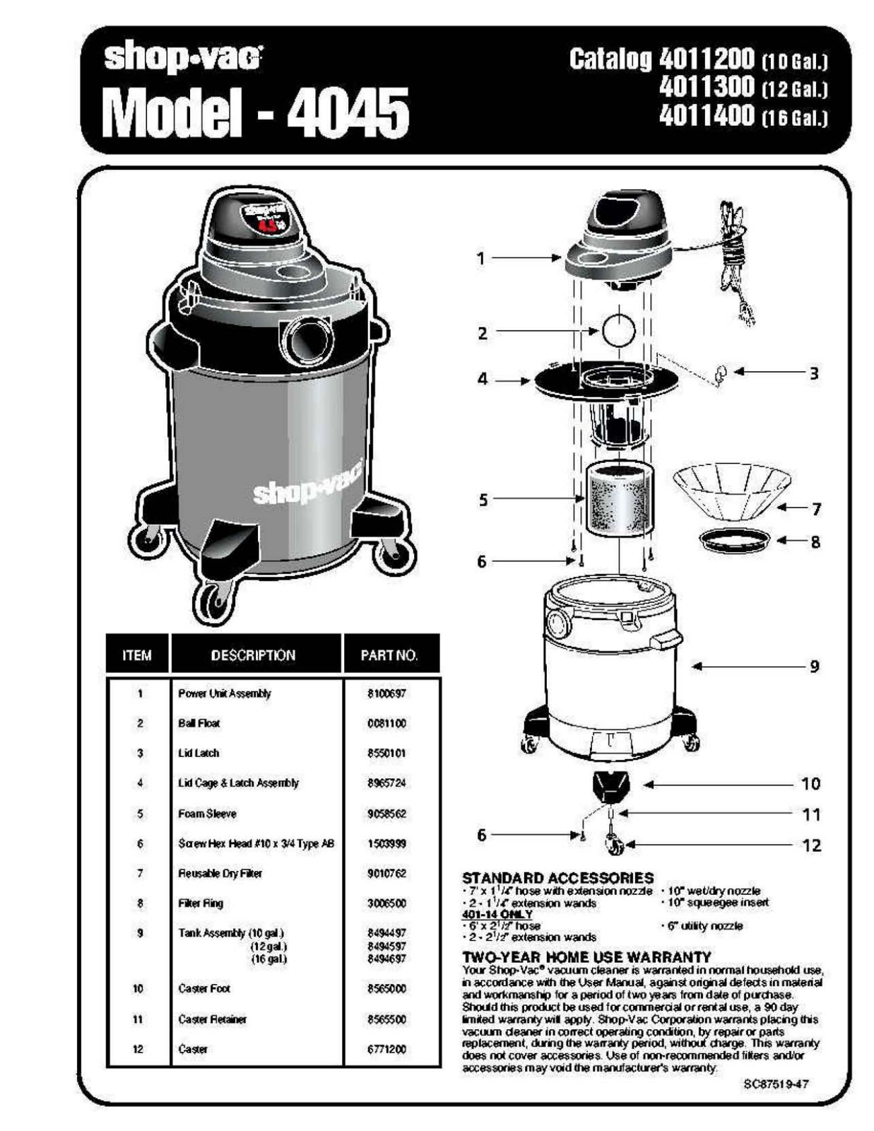 Shop Vac 4045 Owner's Manual