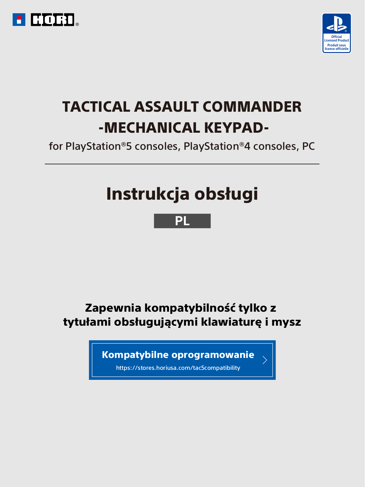 HORI TACTICAL ASSAULT COMMANDER  -MECHANICAL KEYPADfor PlayStation®5 consoles, PlayStation®4 consoles, PC User guide - ManualMachine.com