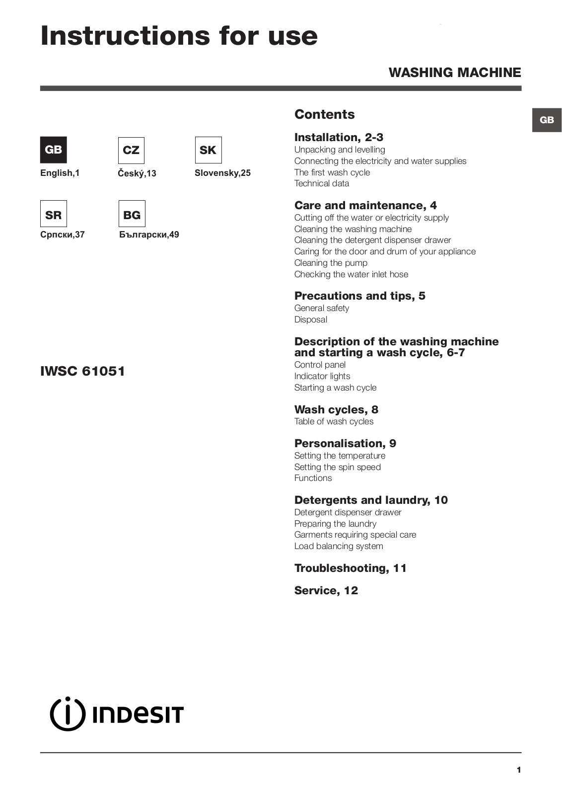 INDESIT IWSC 61051 CECO EU.M User Manual