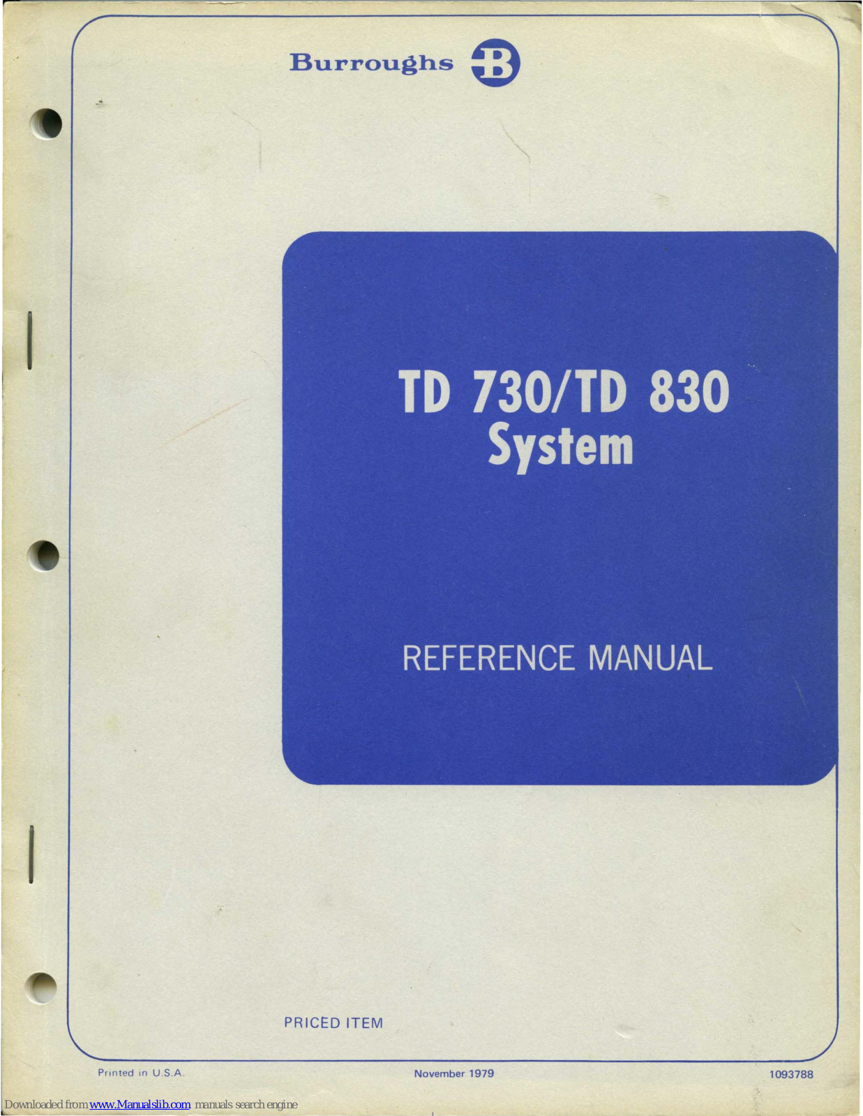 burroughs TD 730, TD 830 Reference Manual - ManualMachine.com