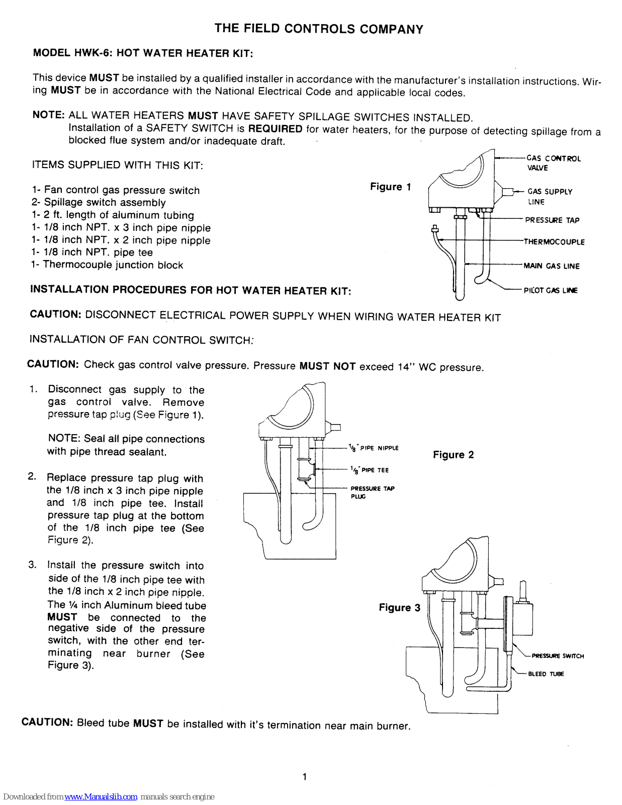 Field Controls 46086100, HWK-6 User Manual