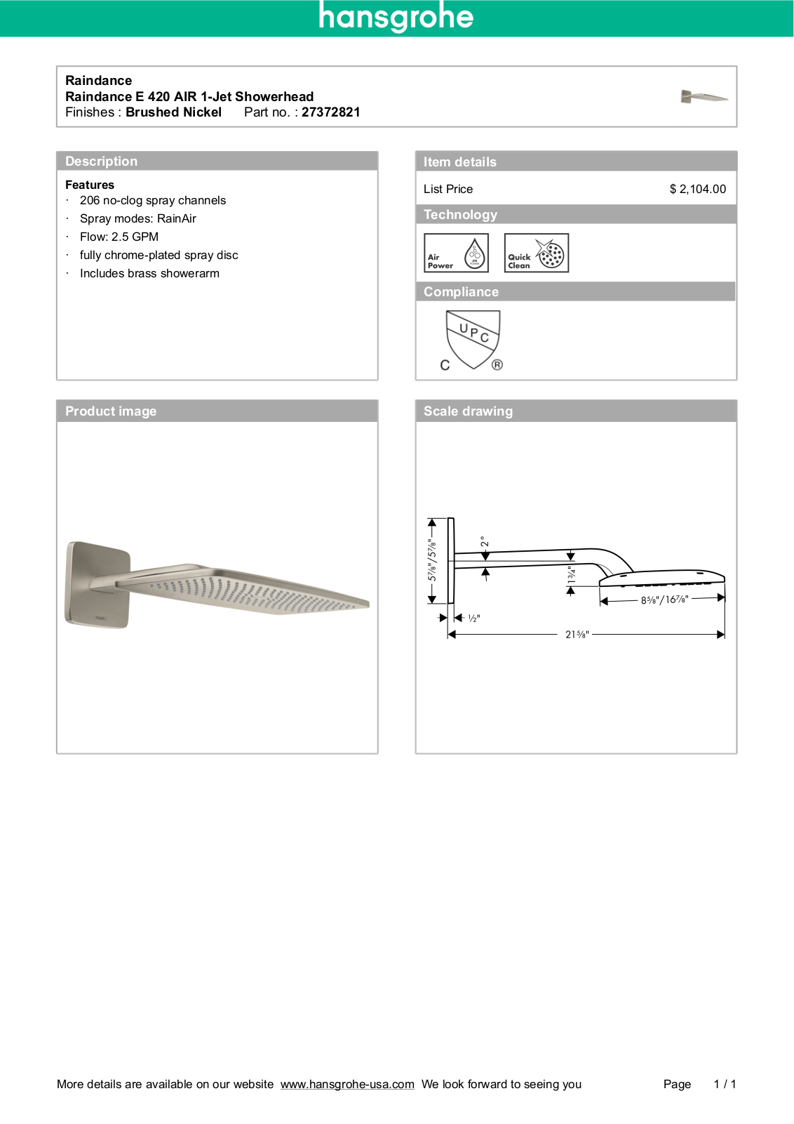 Hansgrohe HAN2884 Specifications - ManualMachine.com