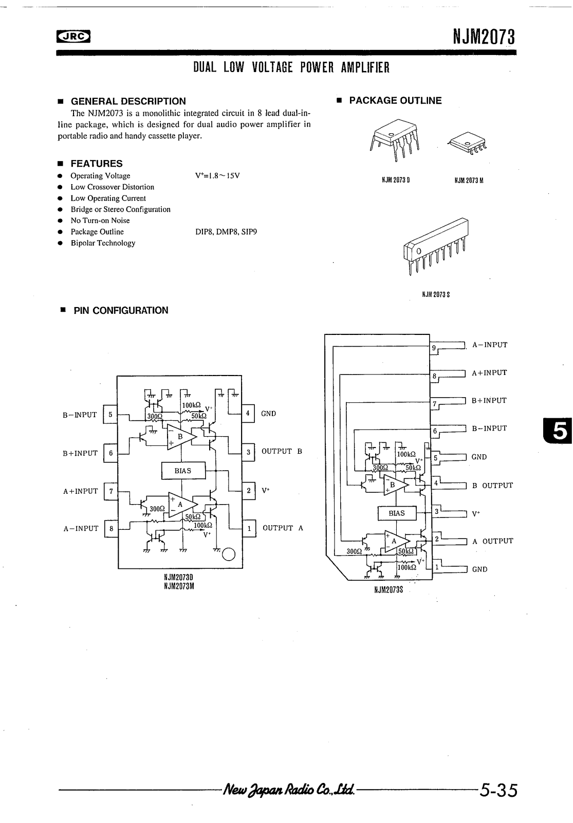 JRC NJM2073S, NJM2073M, NJM2073D Datasheet