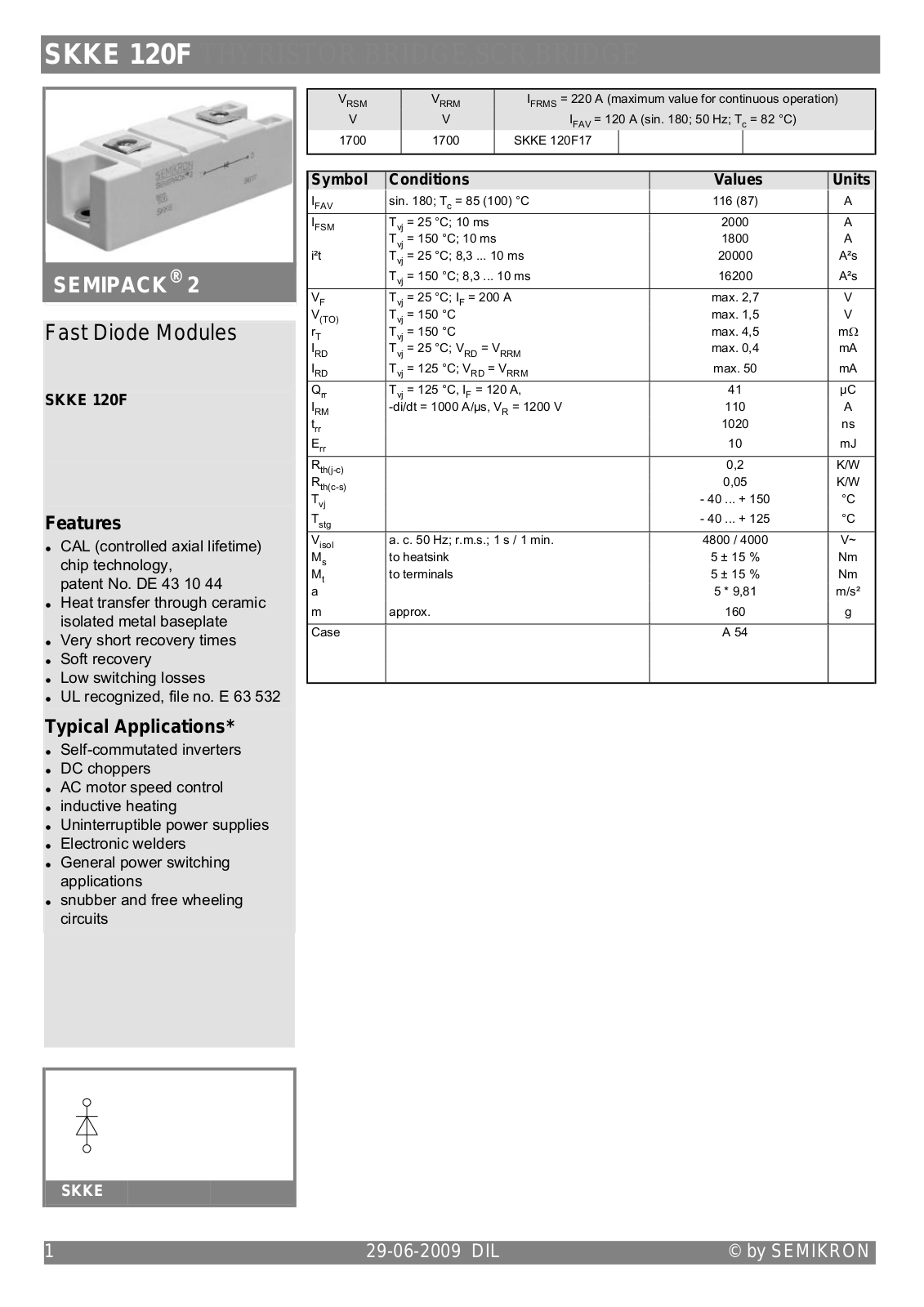 Semikron SKKE120F Data Sheet