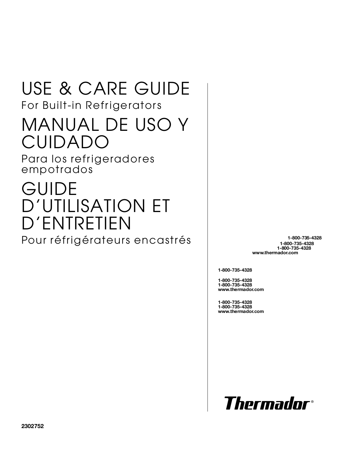 Thermador KBUDT4850A, KBUIT4270A, KBUDT4250A, KBUDT4260A, KBUIT4260A User Manual