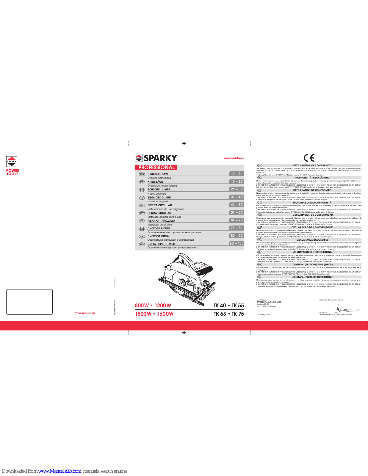 Sparky Group TK 55, TK 63, TK 75 Original Instructions Manual