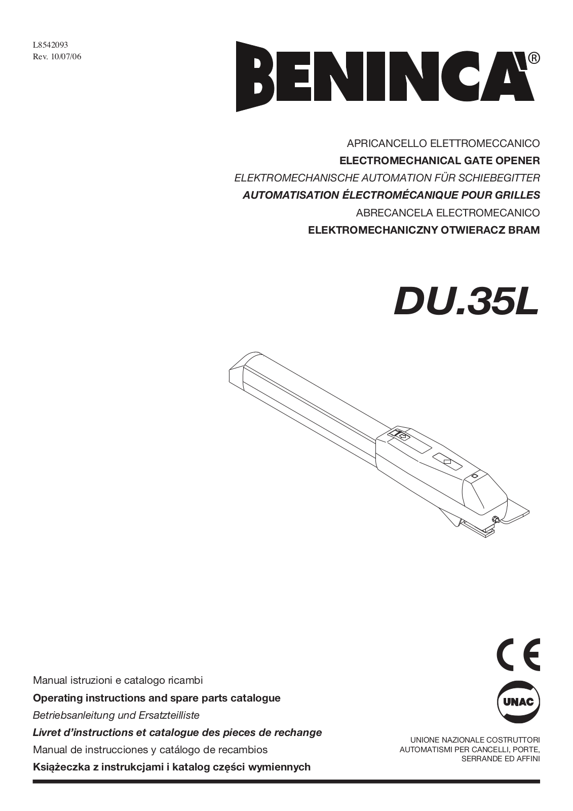 Beninca DU35L User Manual