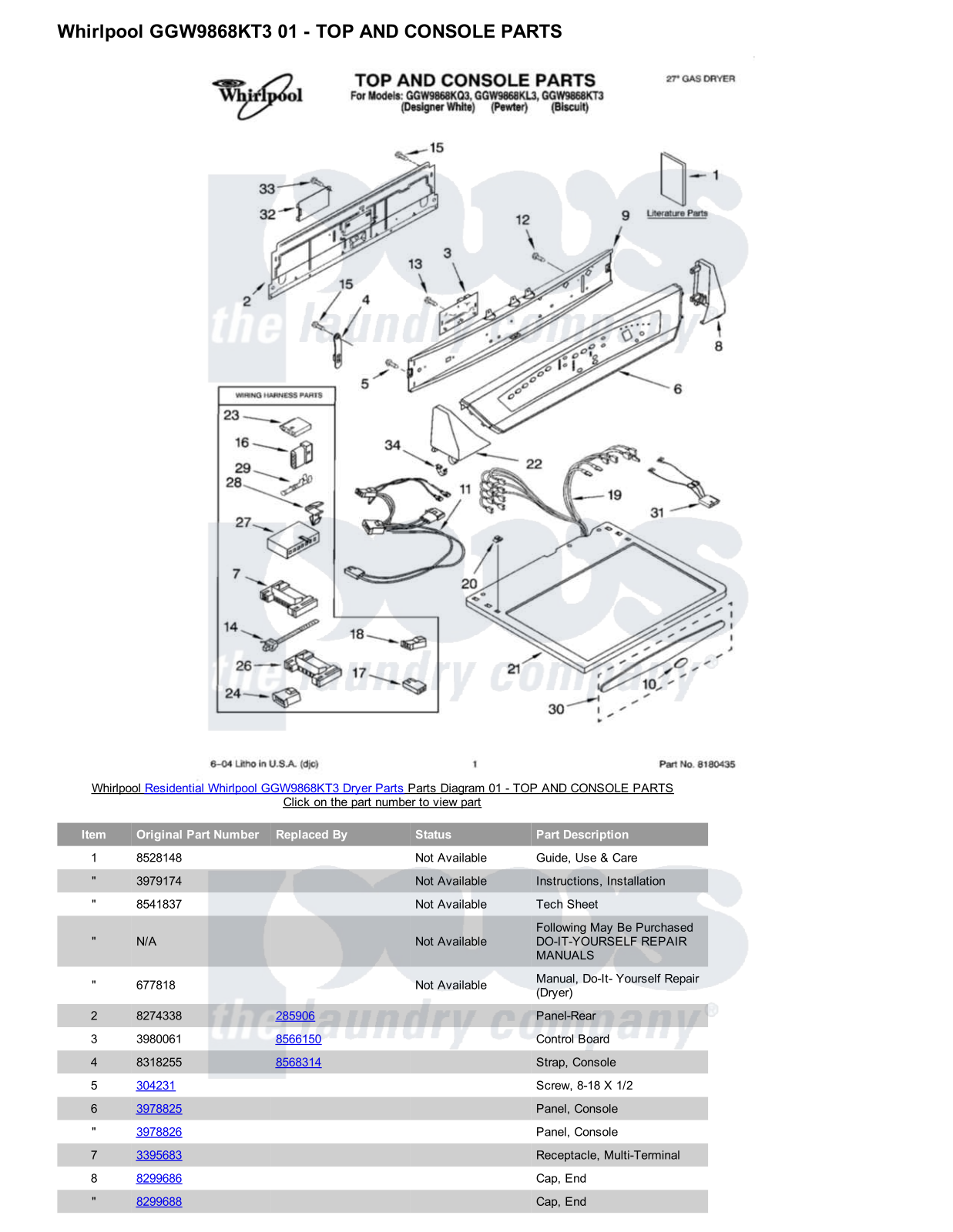 Whirlpool GGW9868KT3 Parts Diagram