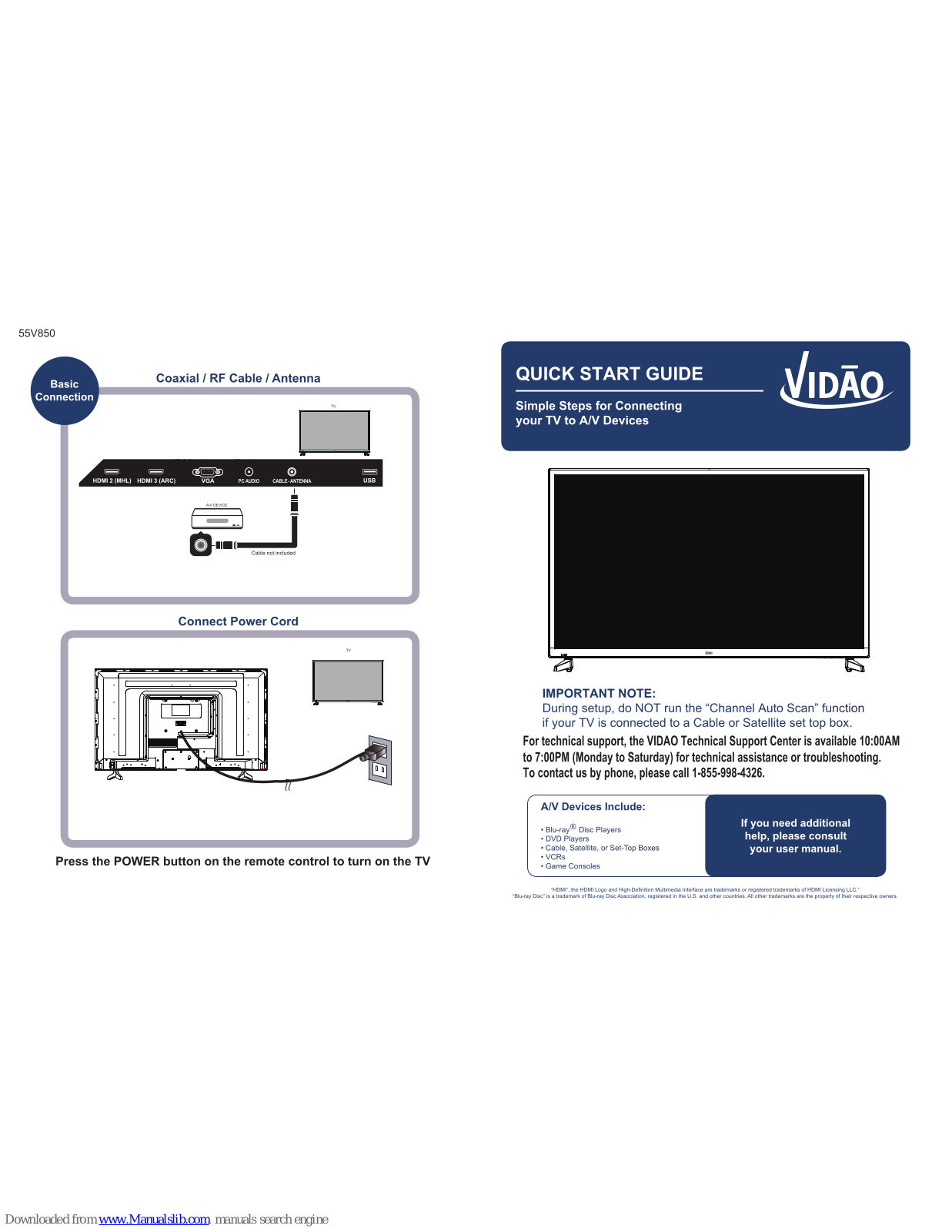 Vidao 55V850 Quick Start Manual