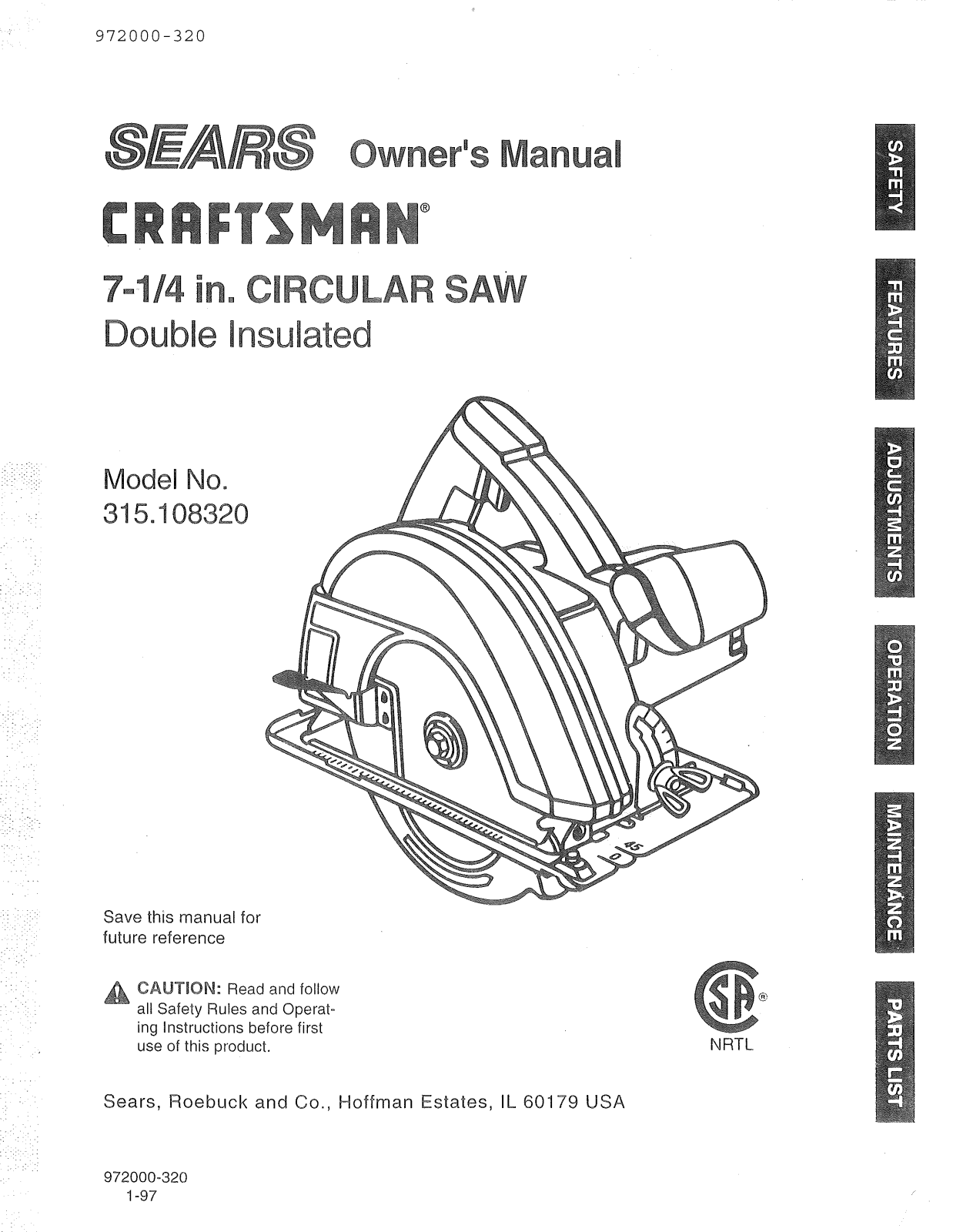 Craftsman 315108320 Owner’s Manual