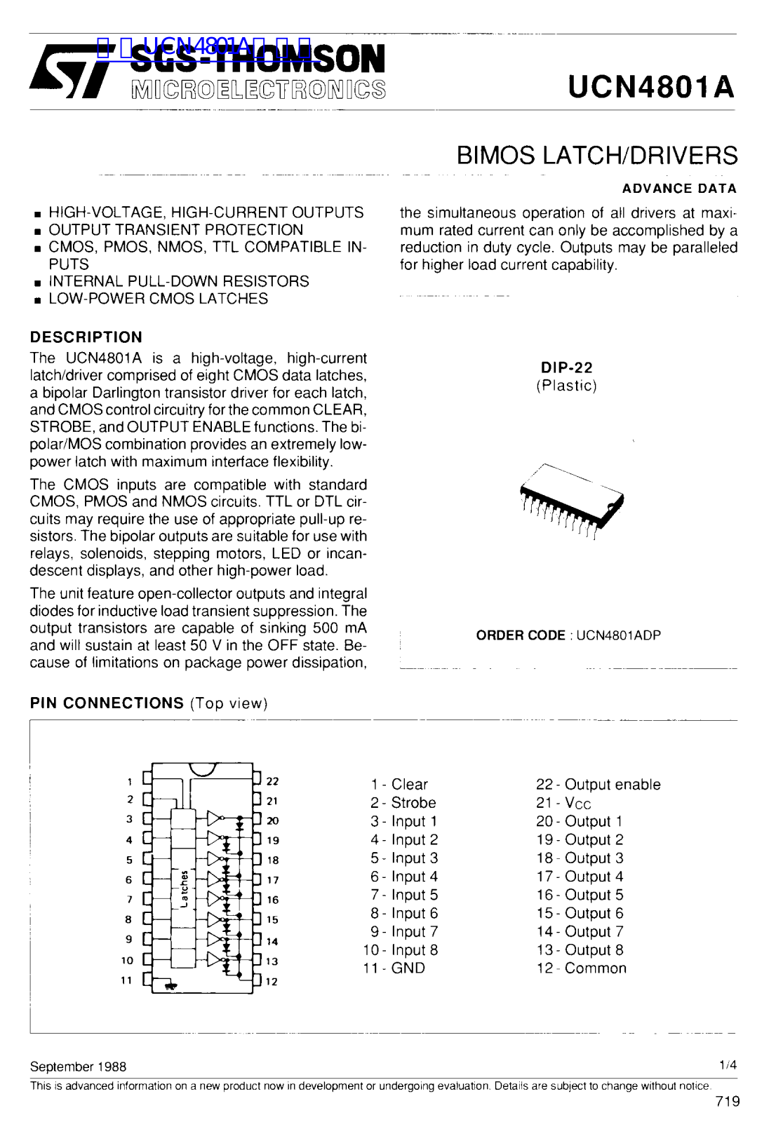 SGS-THOMSON UCN4801A Technical data