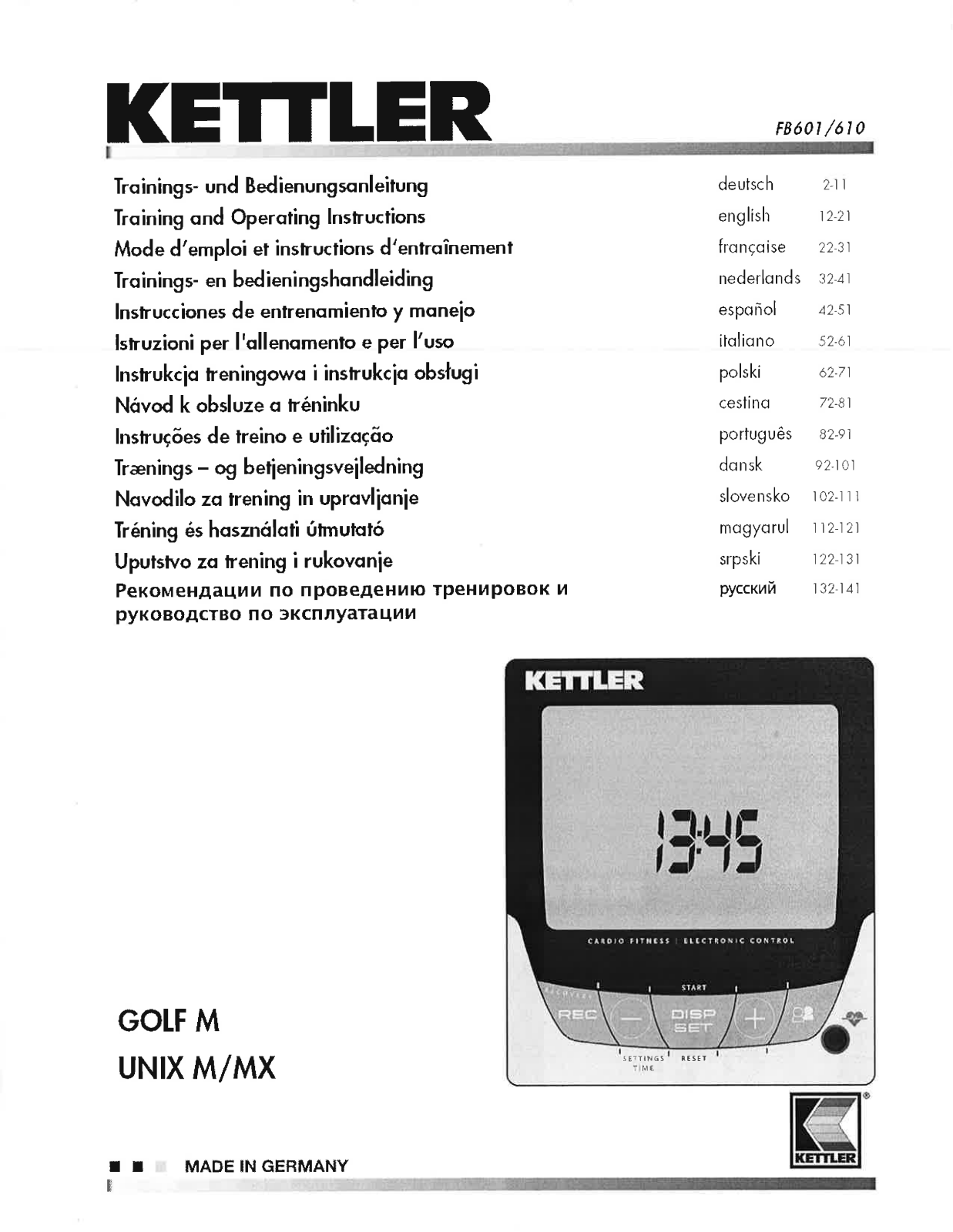 Kettler FB601-610 User Manual