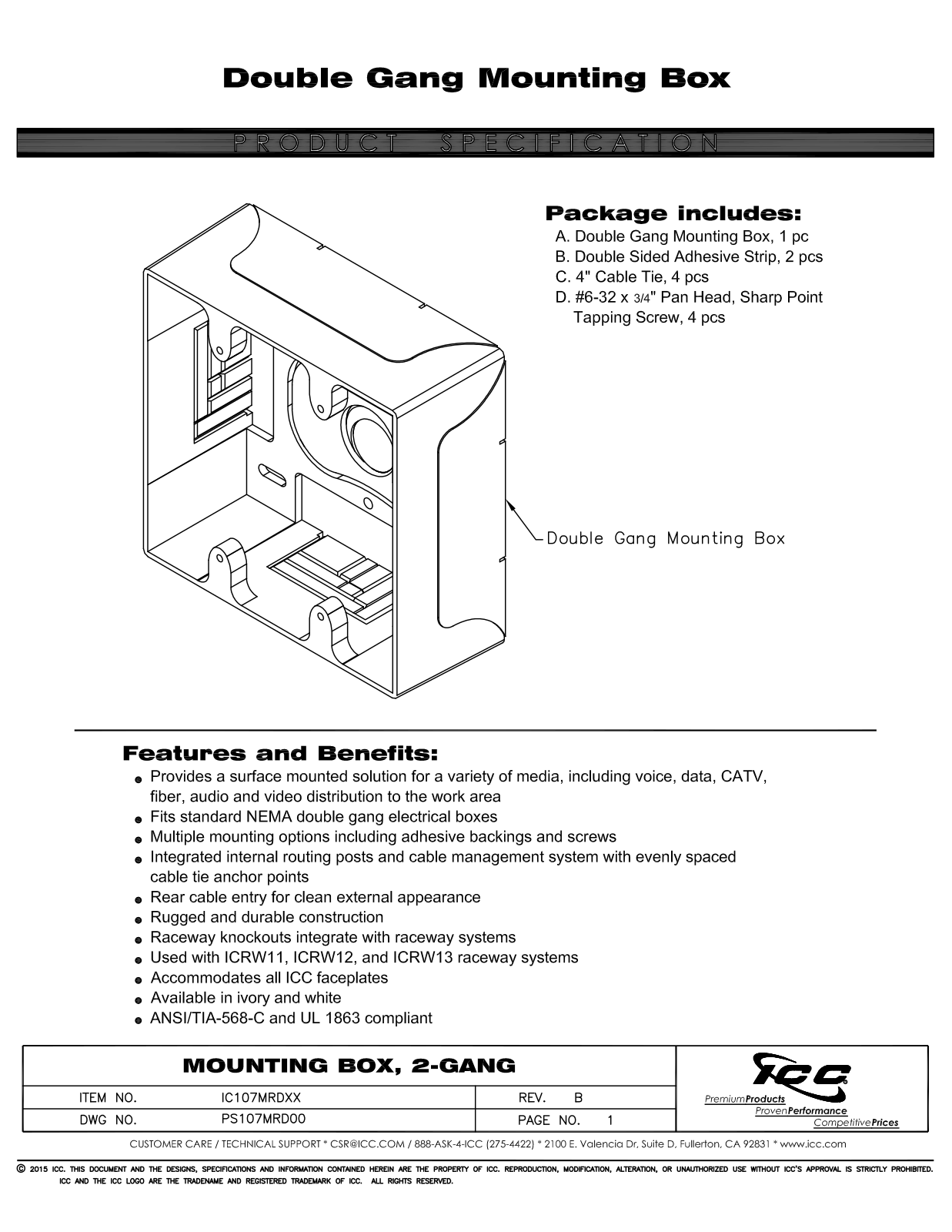 ICC IC107MRDIV, IC107MRDWH Specsheet