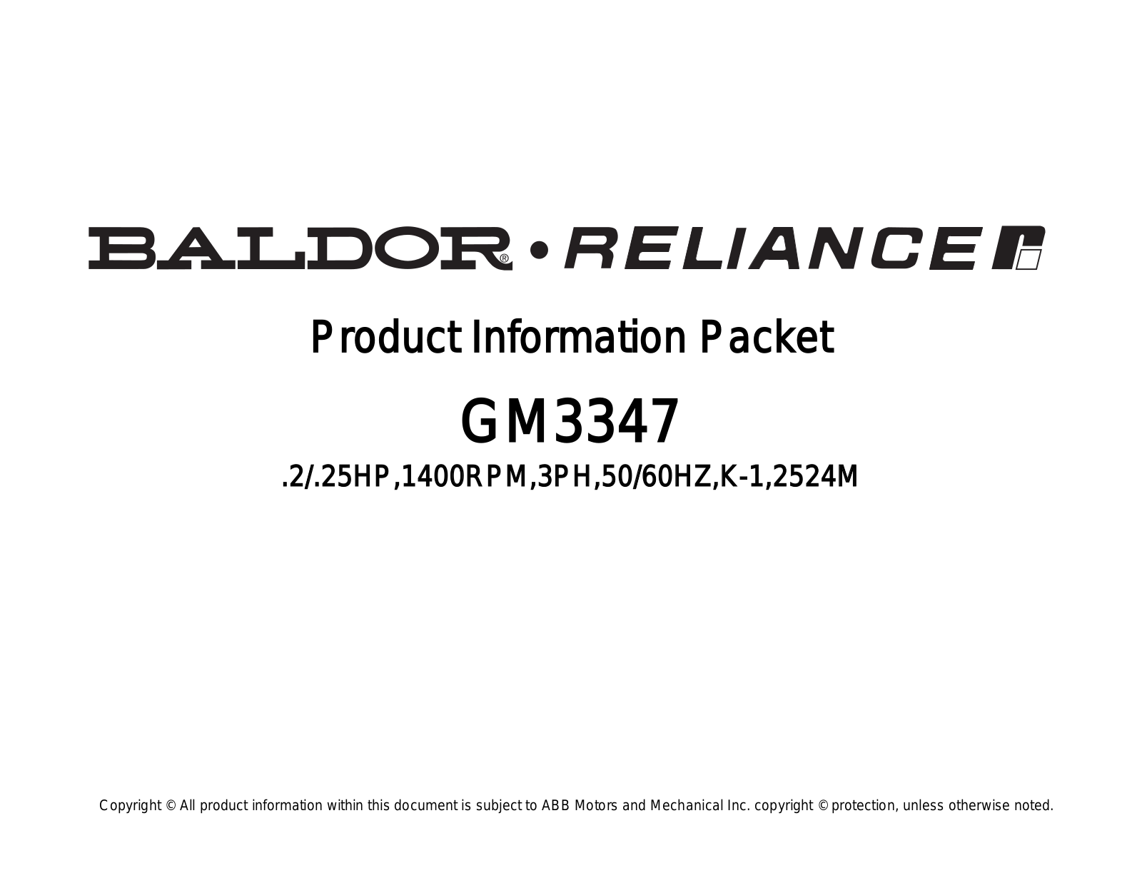 Baldor GM3347 Product Information Sheet