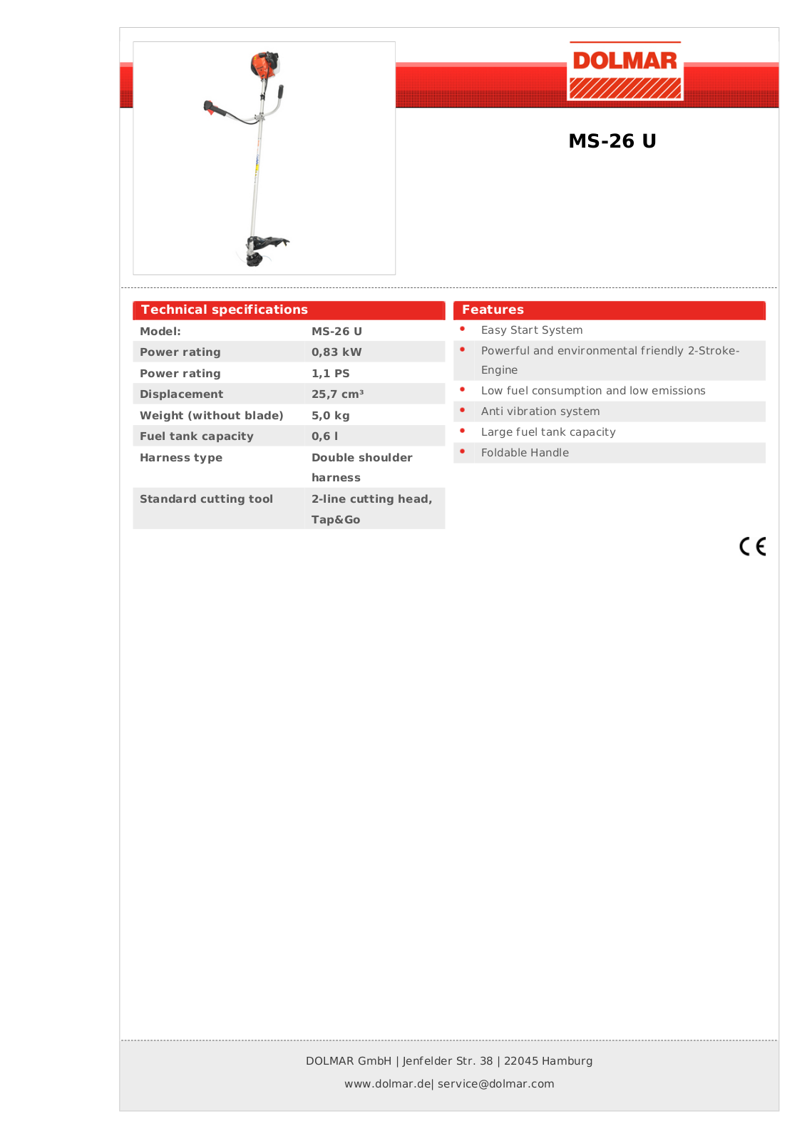 Dolmar MS-26 U Technical specifications