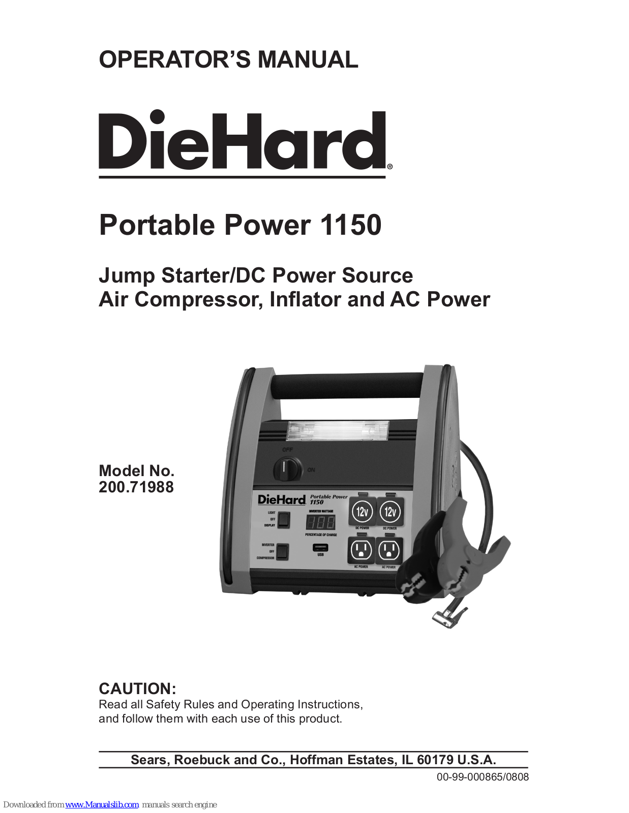 DieHard 200.71988, Portable Power 1150 Operator's Manual