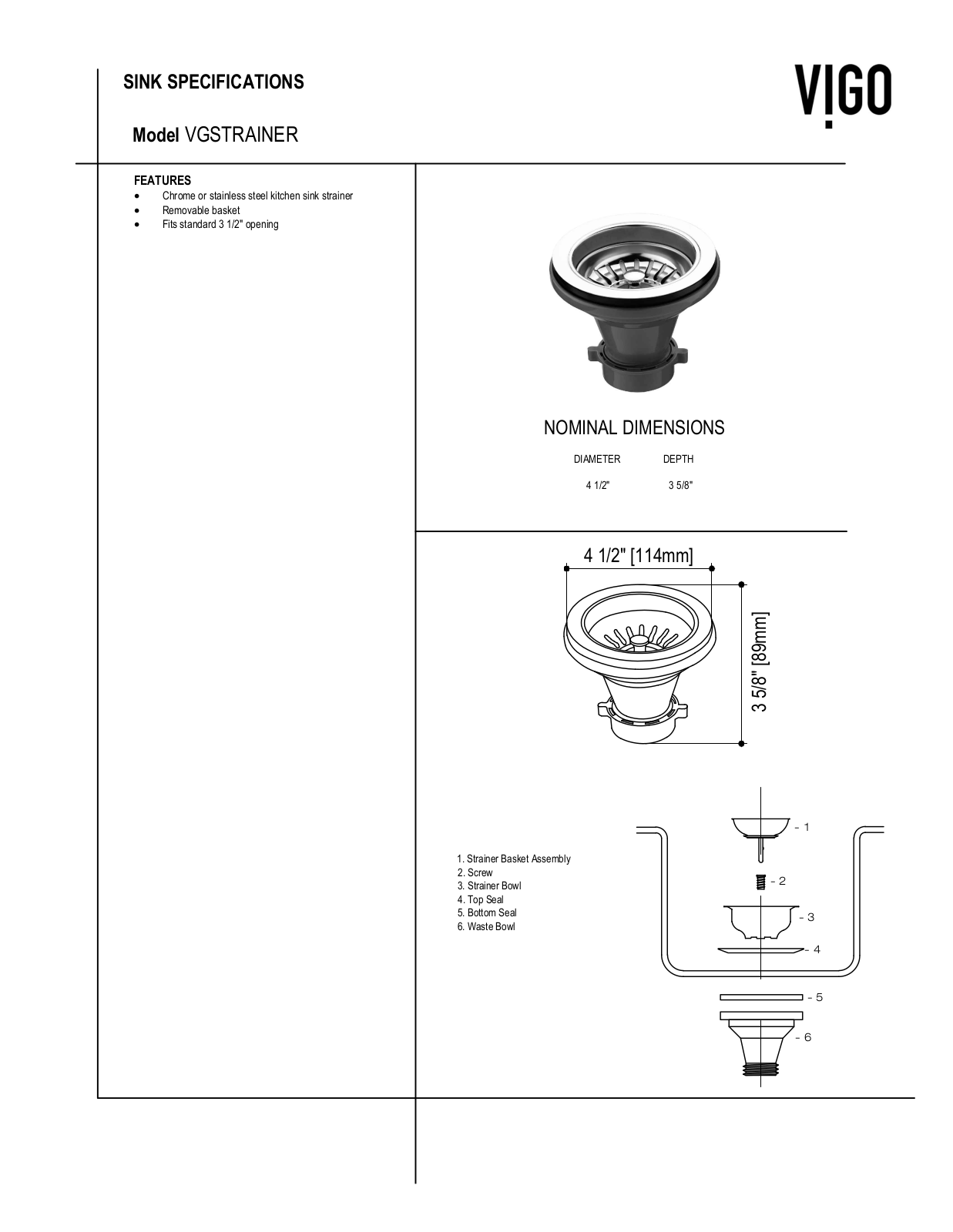 Vigo VG3020CK1 Specifications