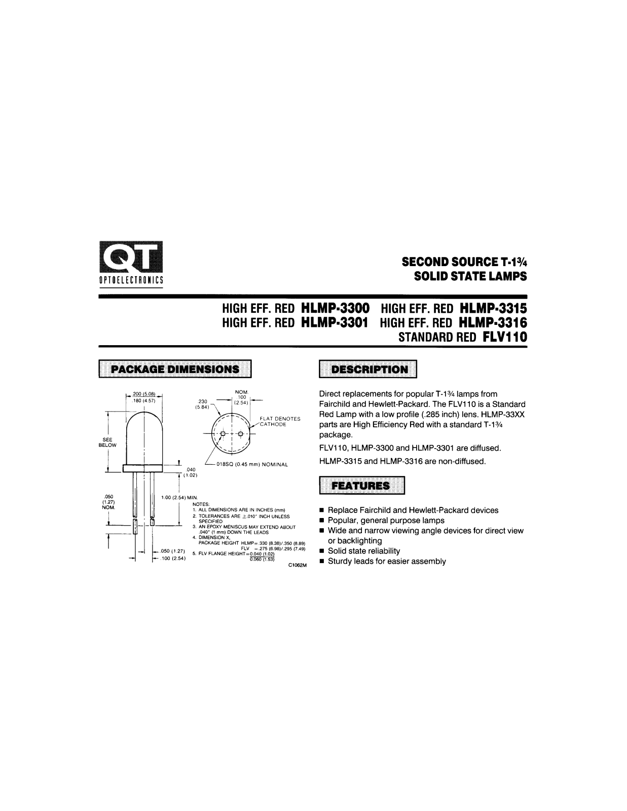 QT FLV110, HLMP-3300, HLMP-3301, HLMP-3315, HLMP-3316 Datasheet