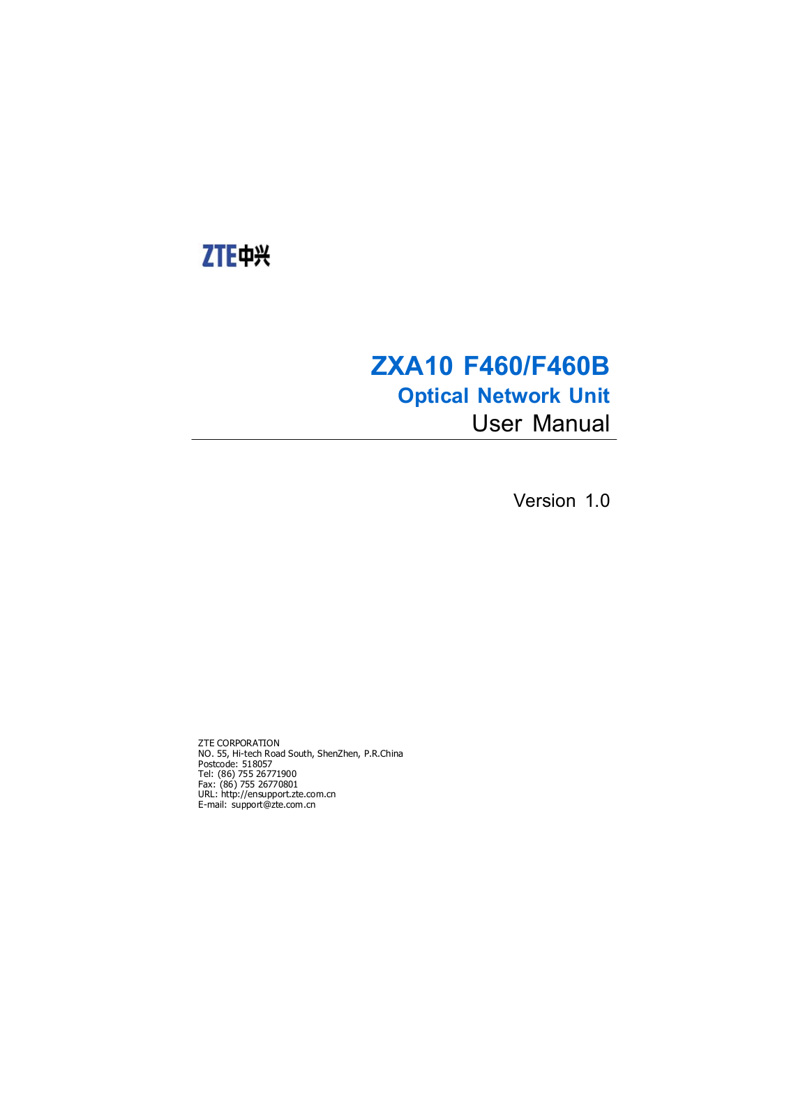 ZTE ZXA10F460 User Manual