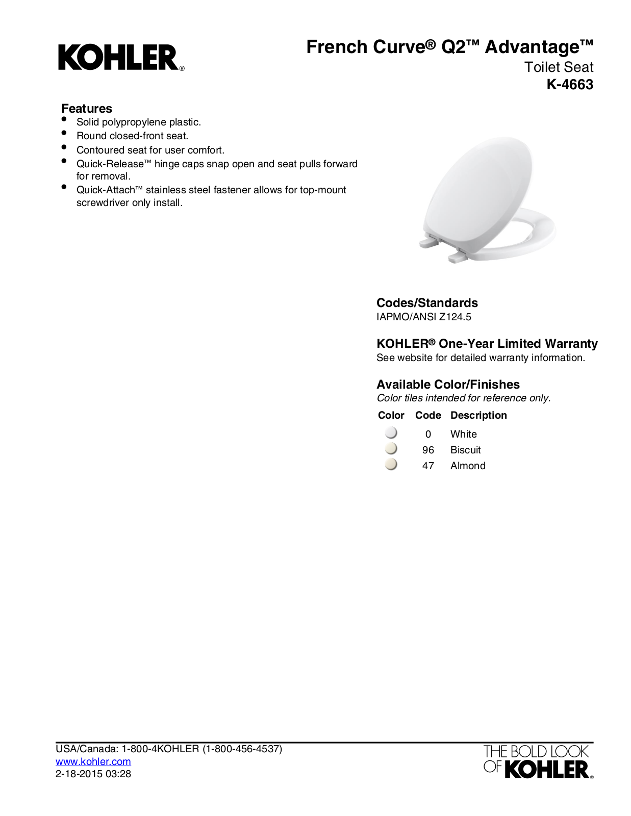 Kohler KOH3686 Specifications - ManualMachine.com
