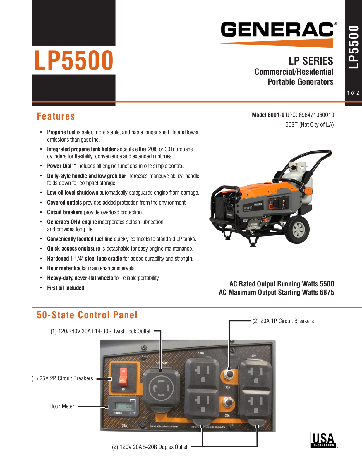 Generac Power Systems LP5500 Specifications