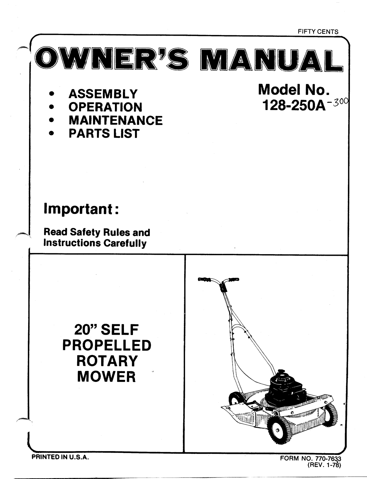 Bolens 128-250A User Manual