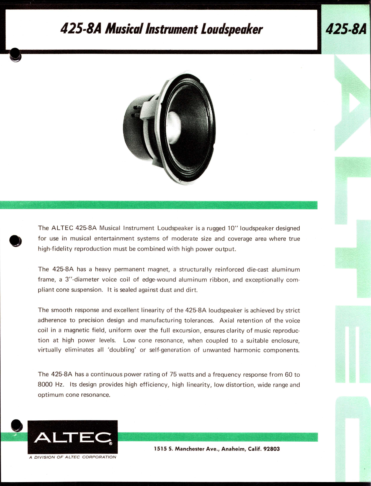 Altec lansing 425-8A User Manual