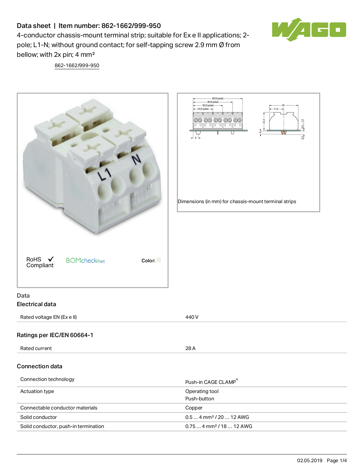 Wago 862-1662/999-950 Data Sheet