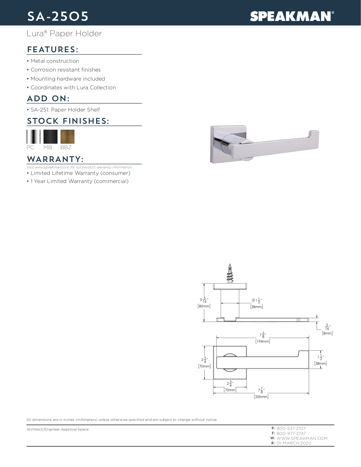 Speakman TCTA1468 Specifications - ManualMachine.com