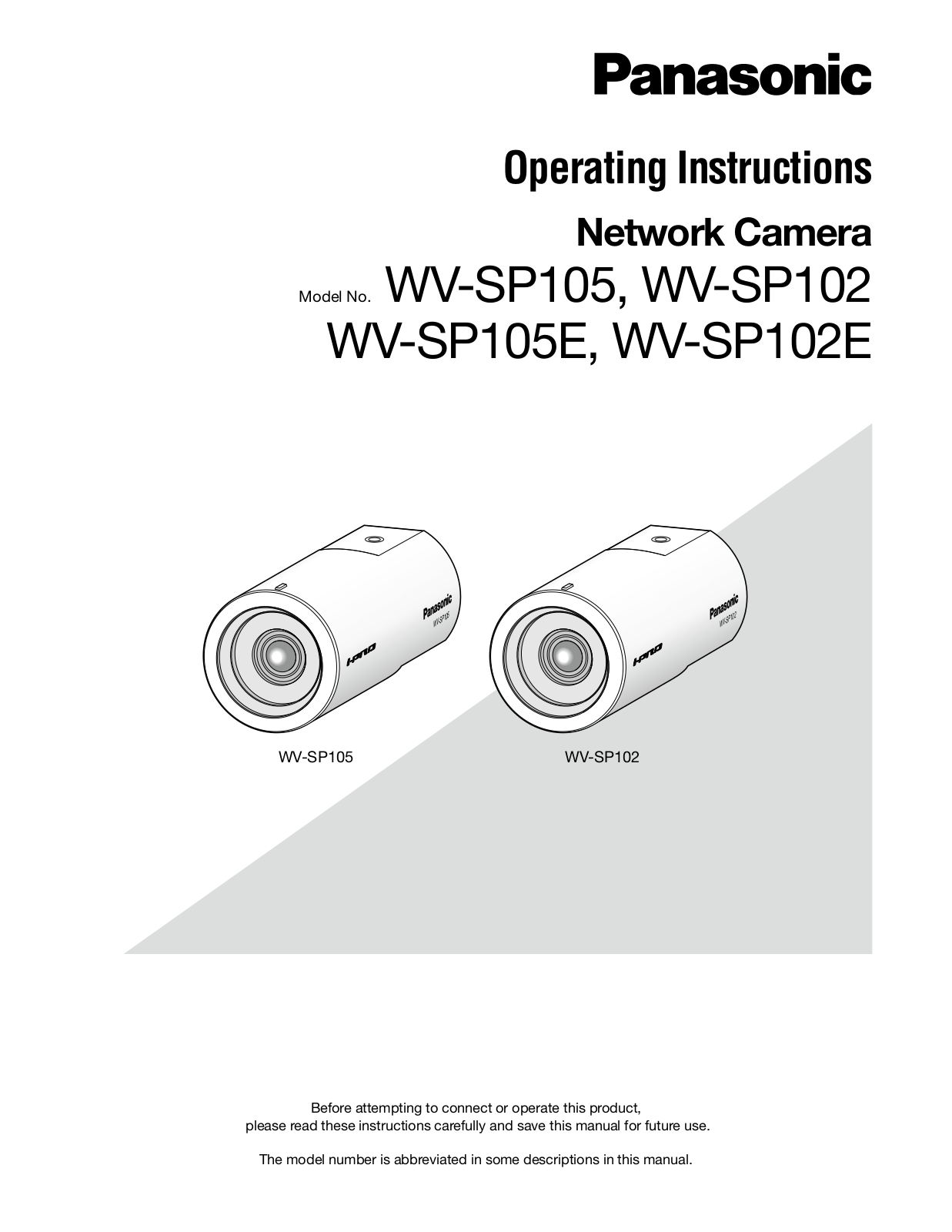 Panasonic WV-SP105, WV-SP102, WV-SP102E, WV-SP105E User Manual