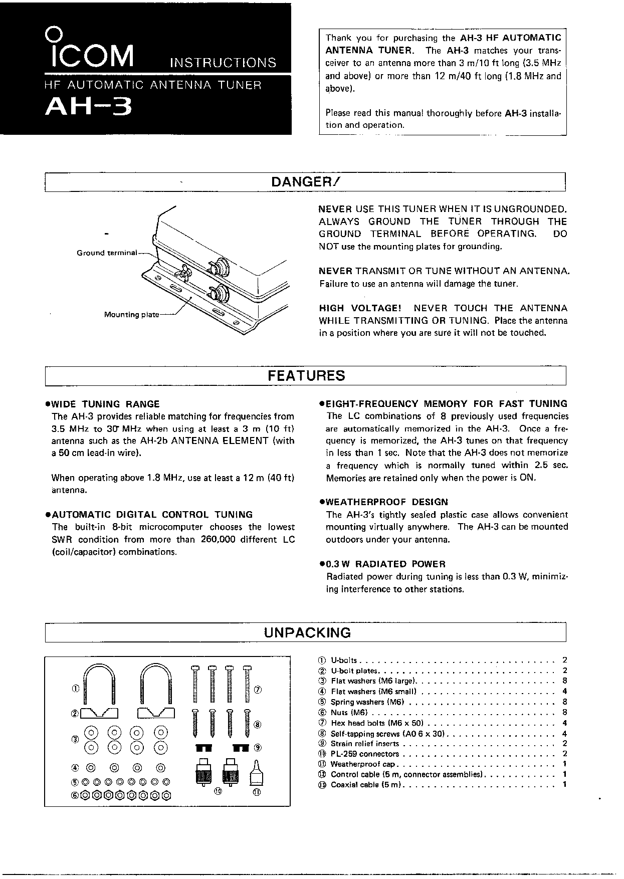 Icom AH-3 User Manual
