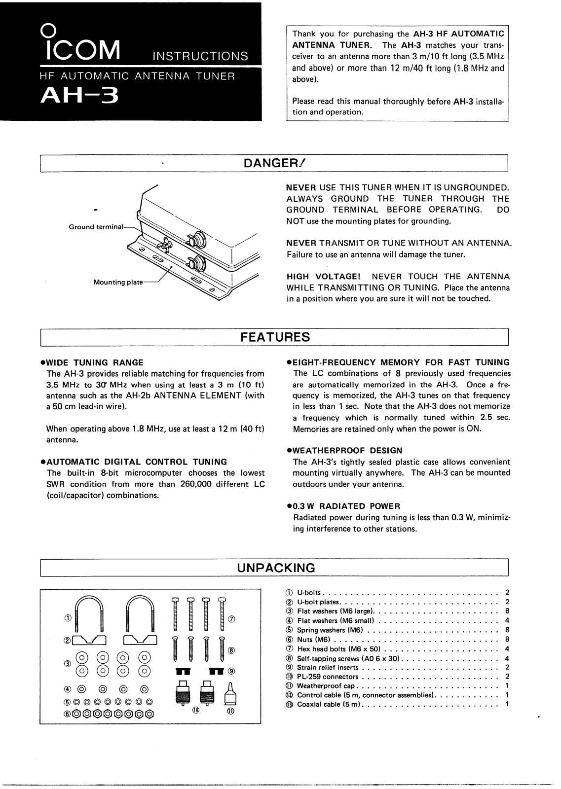 Icom AH-3 User Manual